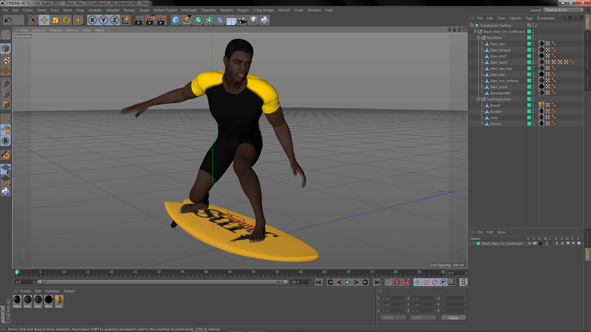 Black Man On Surfboard 3D