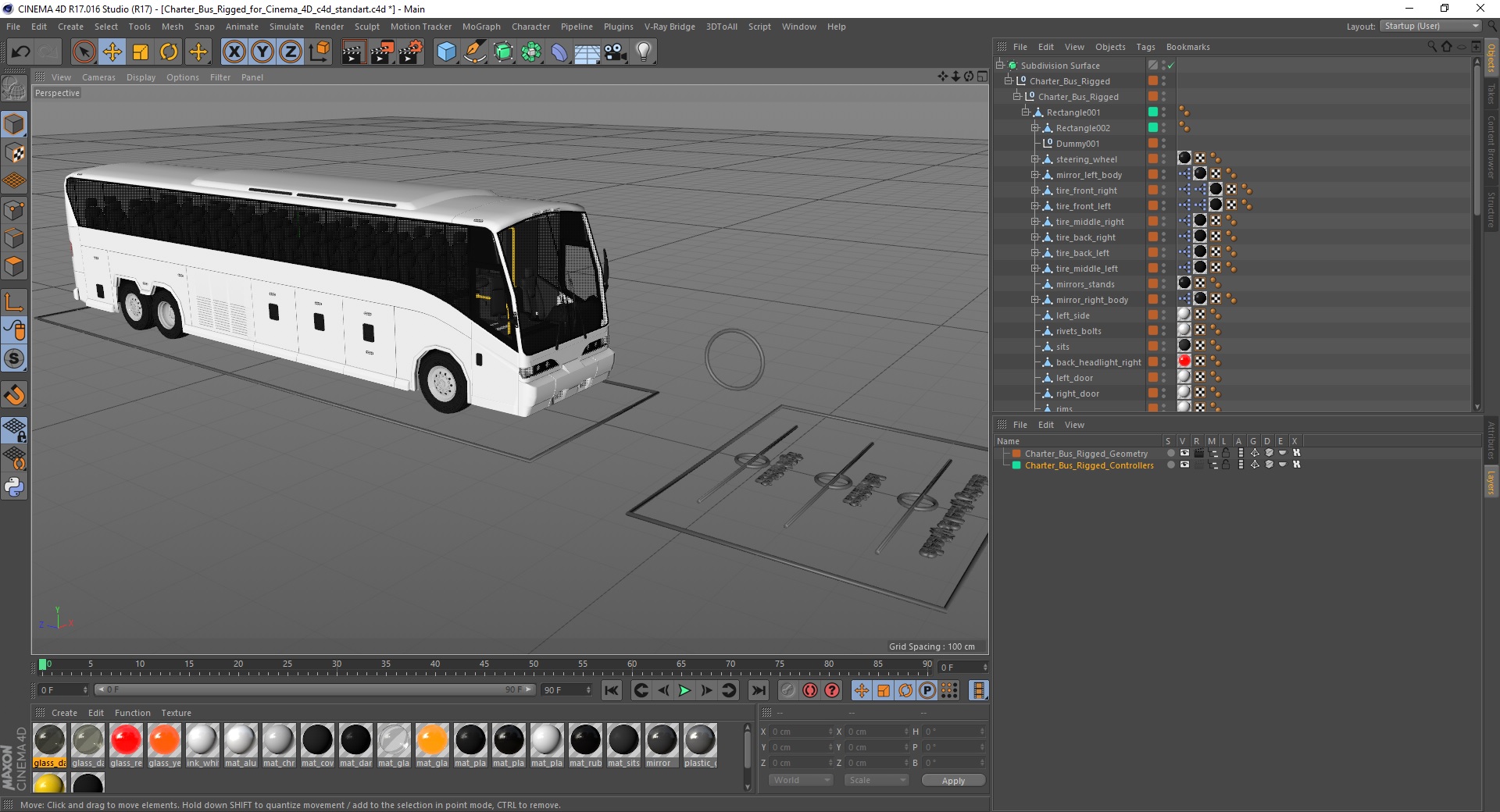 Charter Bus Rigged for Cinema 4D 3D