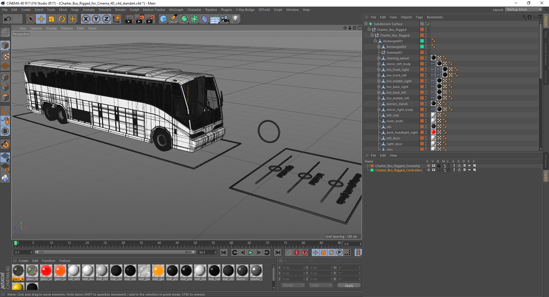 Charter Bus Rigged for Cinema 4D 3D