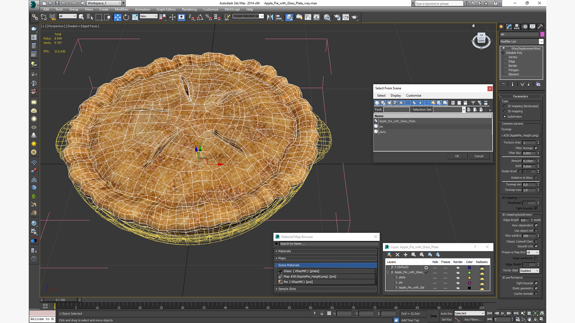 3D Apple Pie with Glass Plate