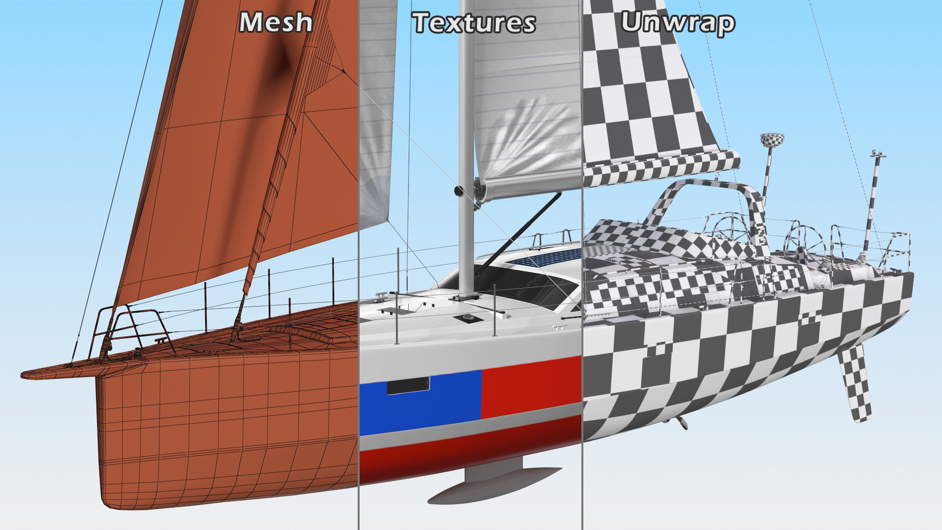 3D model Offshore Sailing Yacht Colored