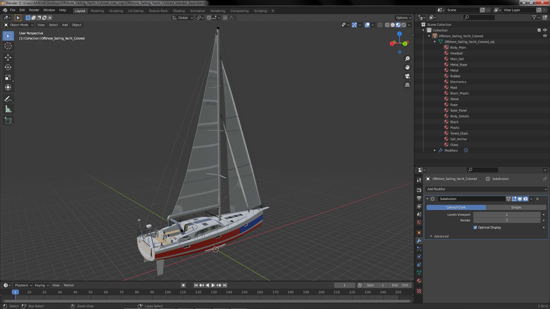 3D model Offshore Sailing Yacht Colored