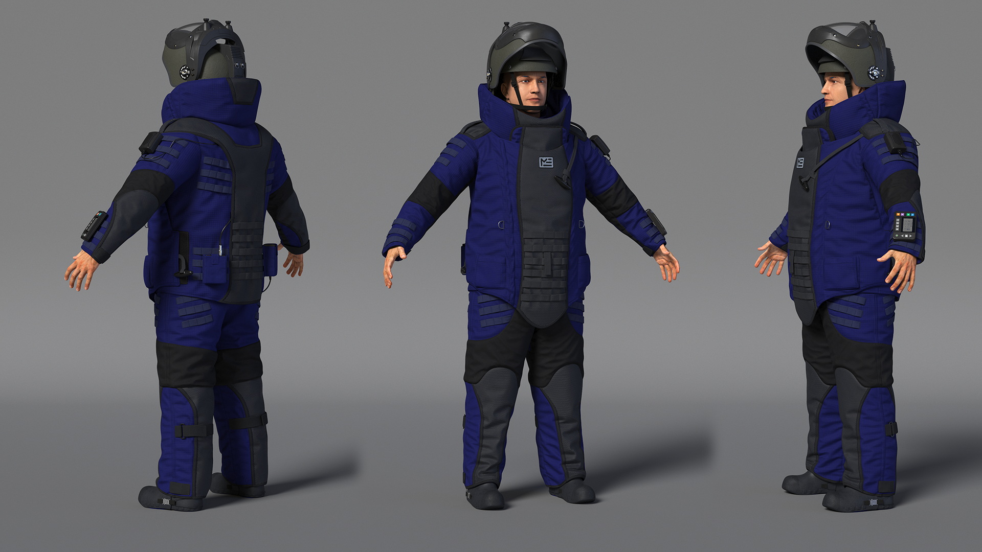 3D EOD 10 Bomb Suit Blue Rigged model