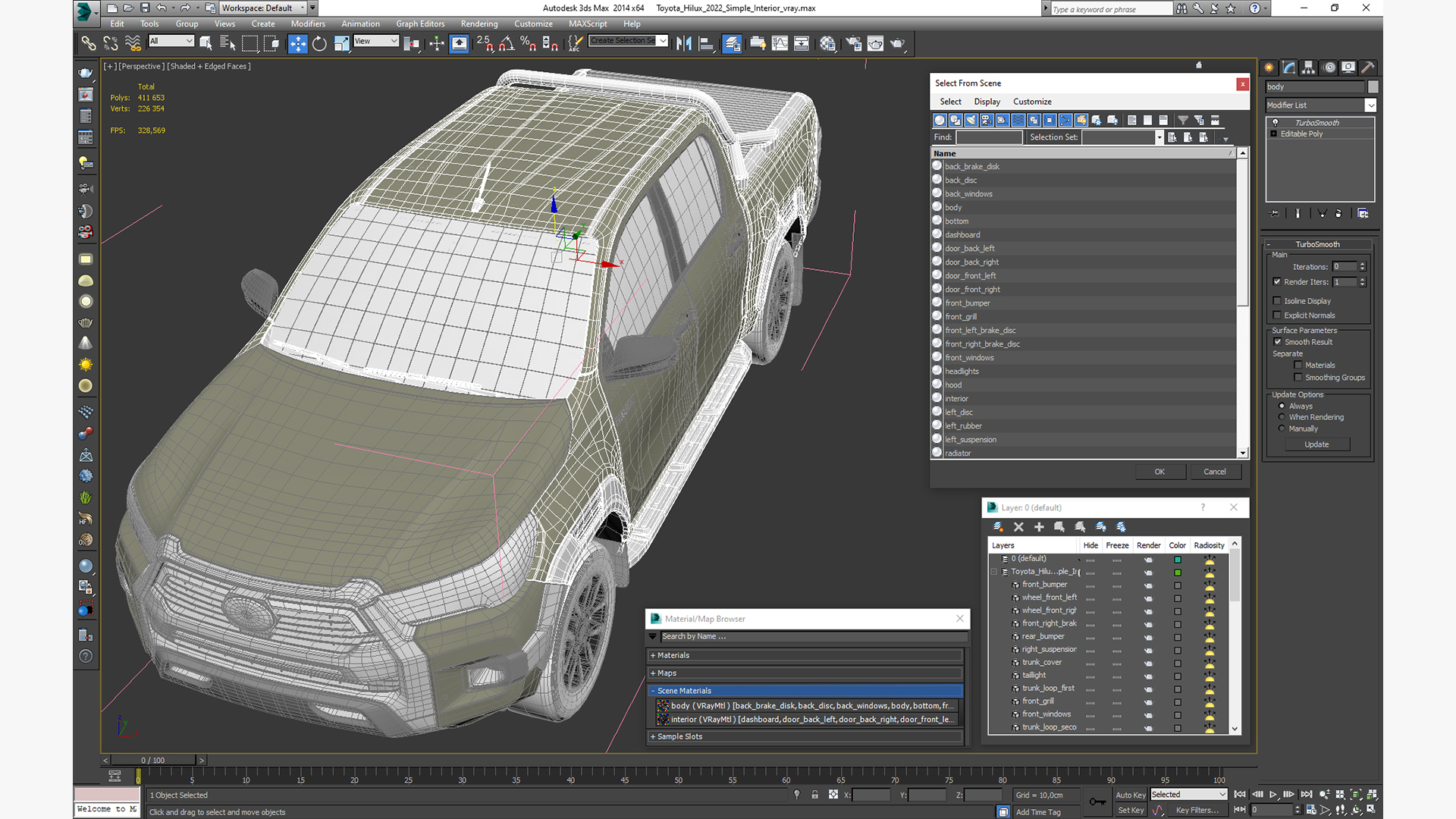 3D Toyota Hilux 2022 Simple Interior model