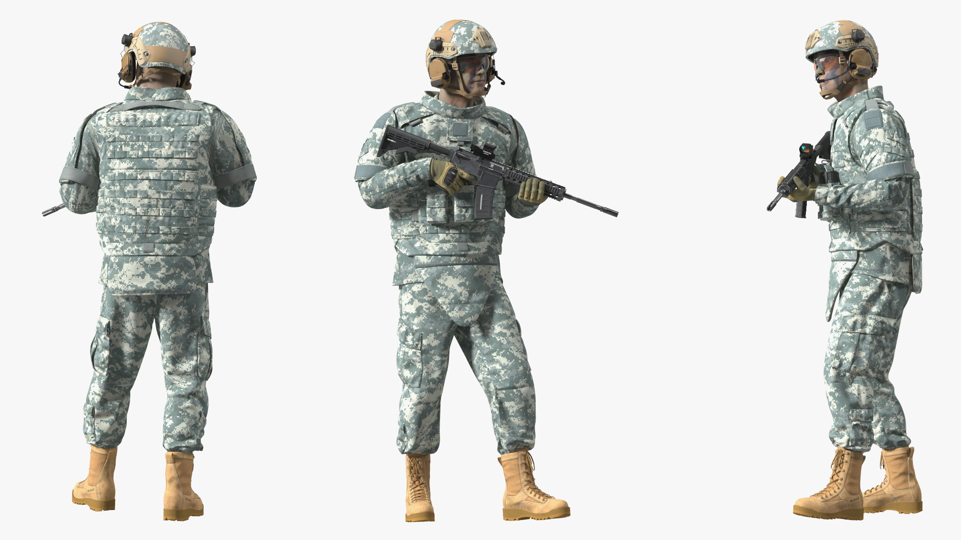 Fully Equipped Military Soldier in Grey Camo Walking 3D