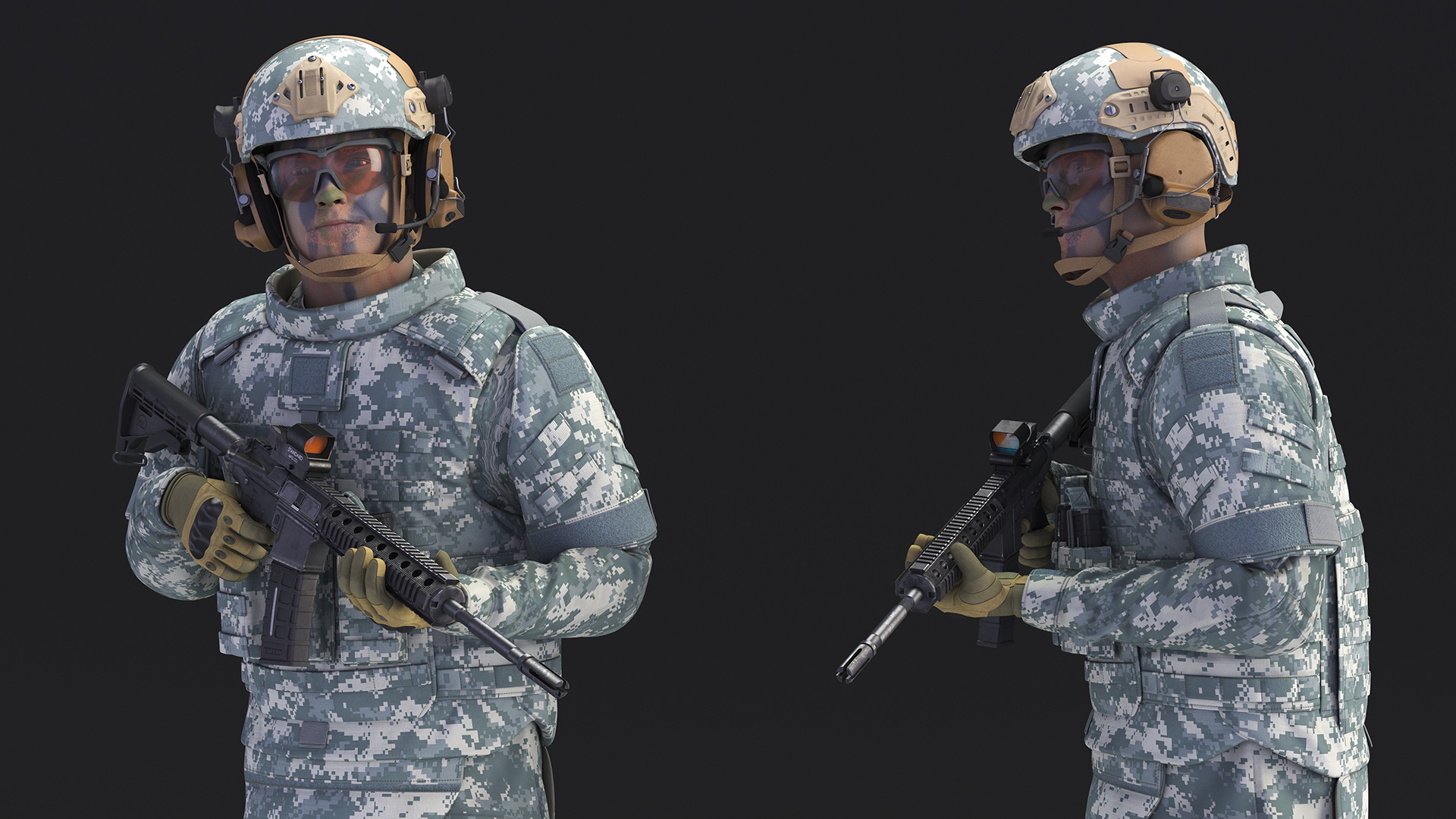 Fully Equipped Military Soldier in Grey Camo Walking 3D