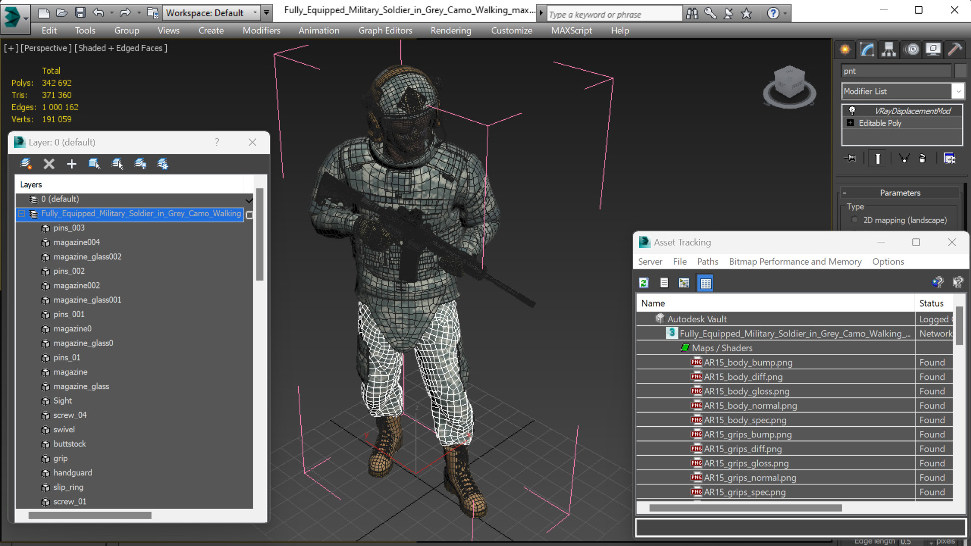 Fully Equipped Military Soldier in Grey Camo Walking 3D