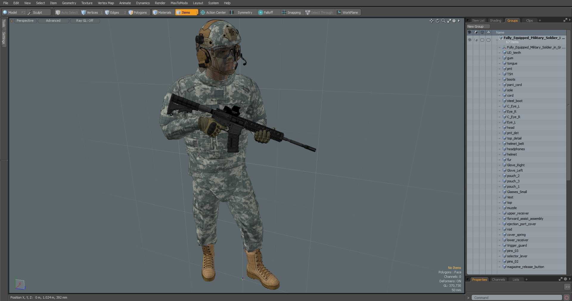 Fully Equipped Military Soldier in Grey Camo Walking 3D