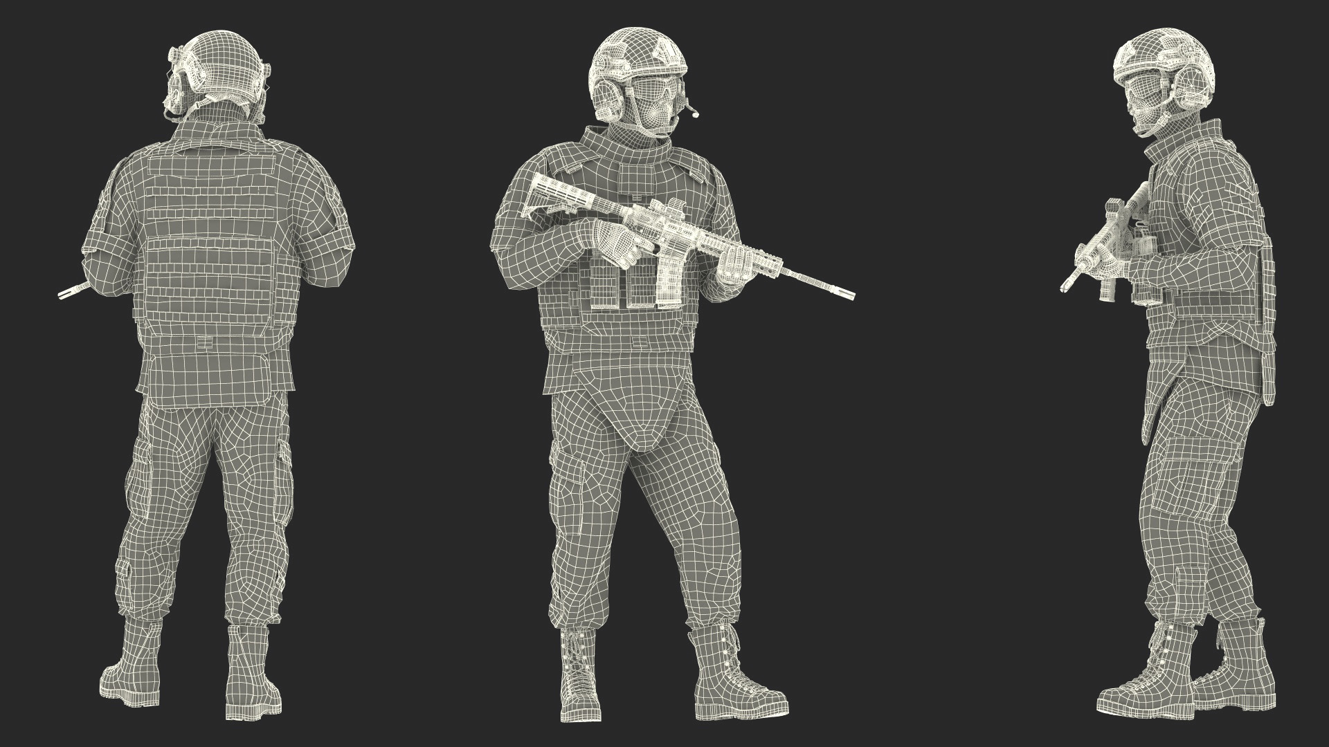 Fully Equipped Military Soldier in Grey Camo Walking 3D