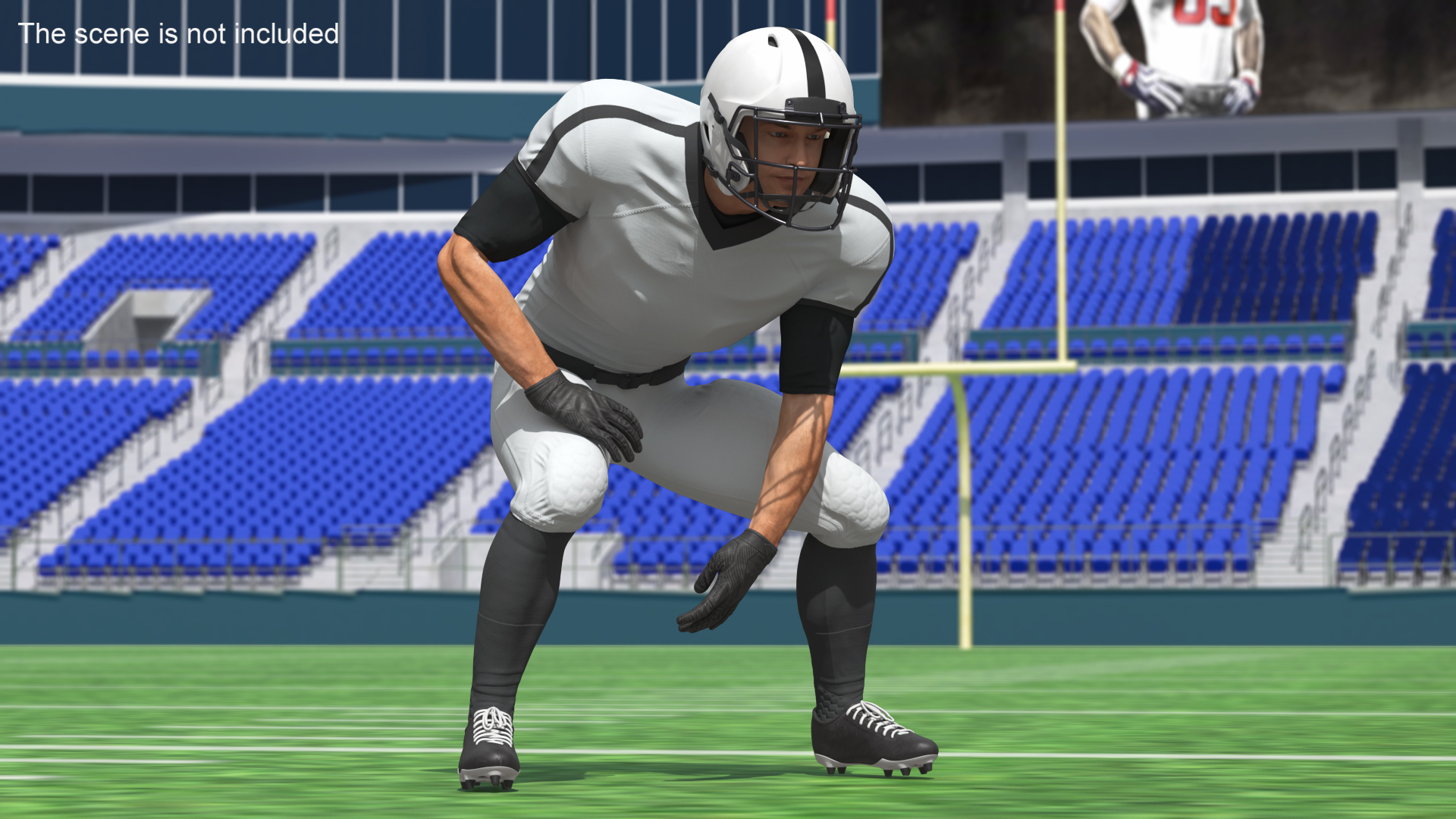 3D Crouching American Football Player White Uniform model