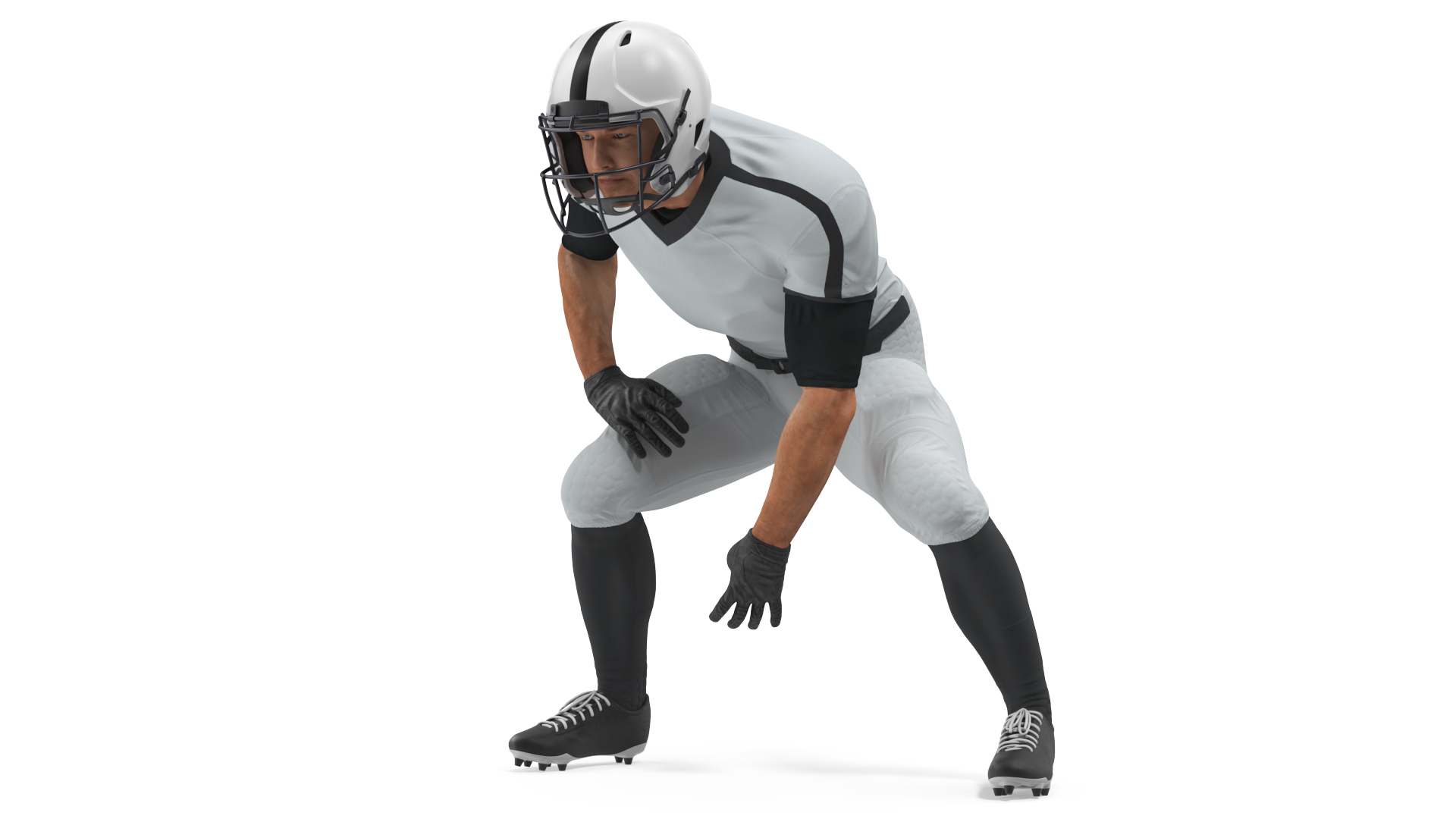 3D Crouching American Football Player White Uniform model