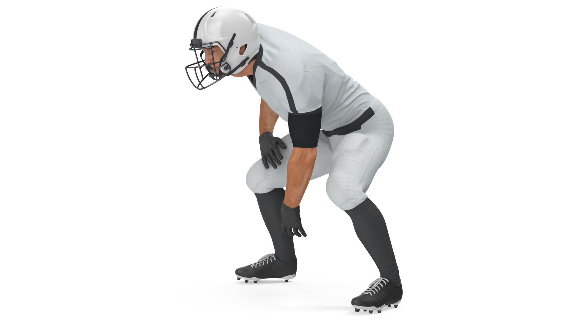 3D Crouching American Football Player White Uniform model