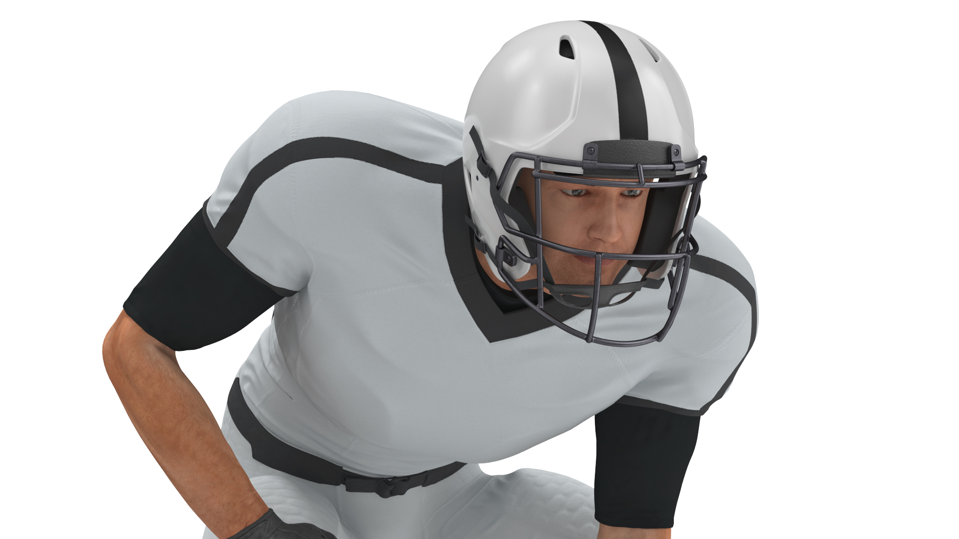 3D Crouching American Football Player White Uniform model