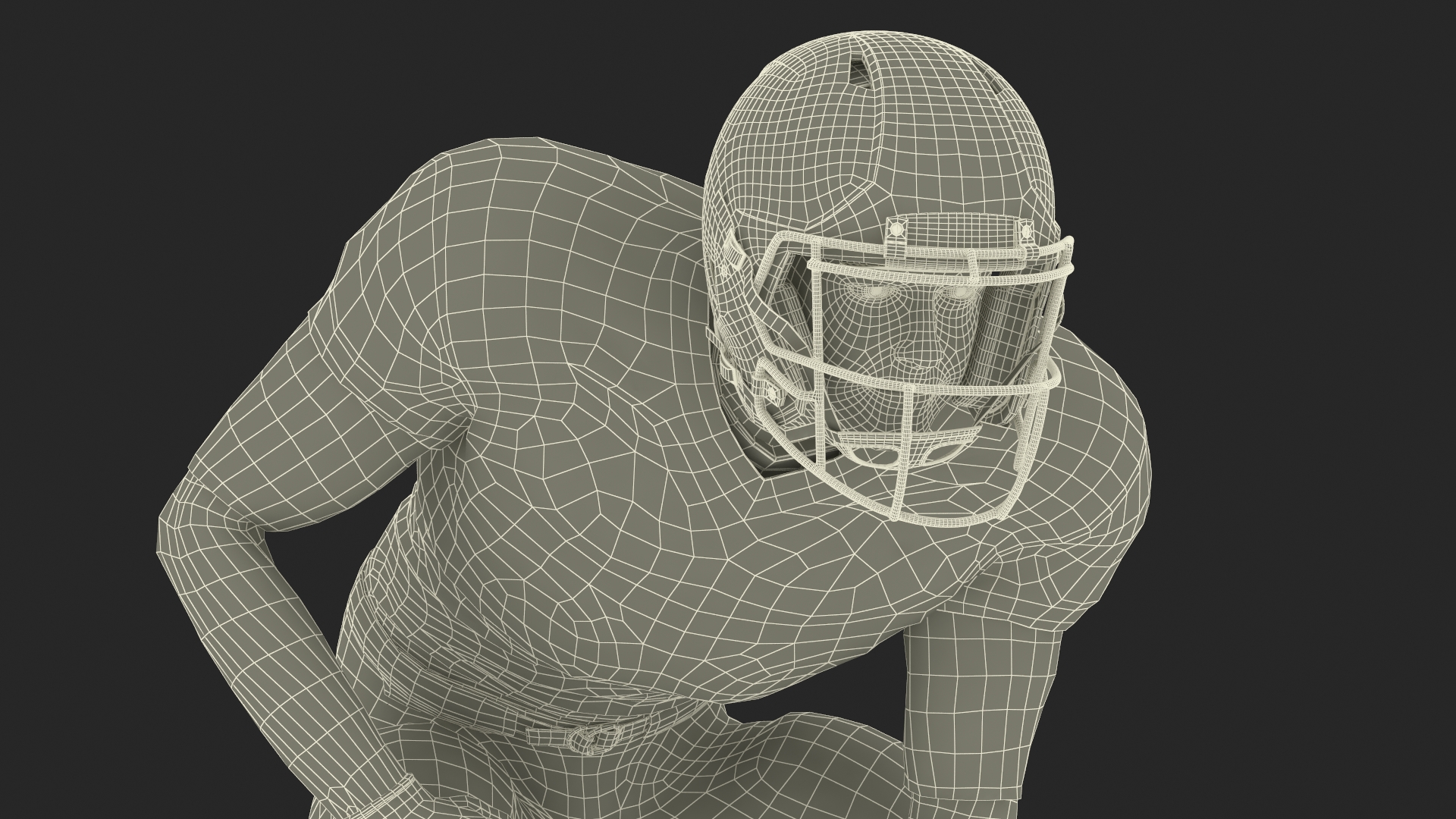 3D Crouching American Football Player White Uniform model