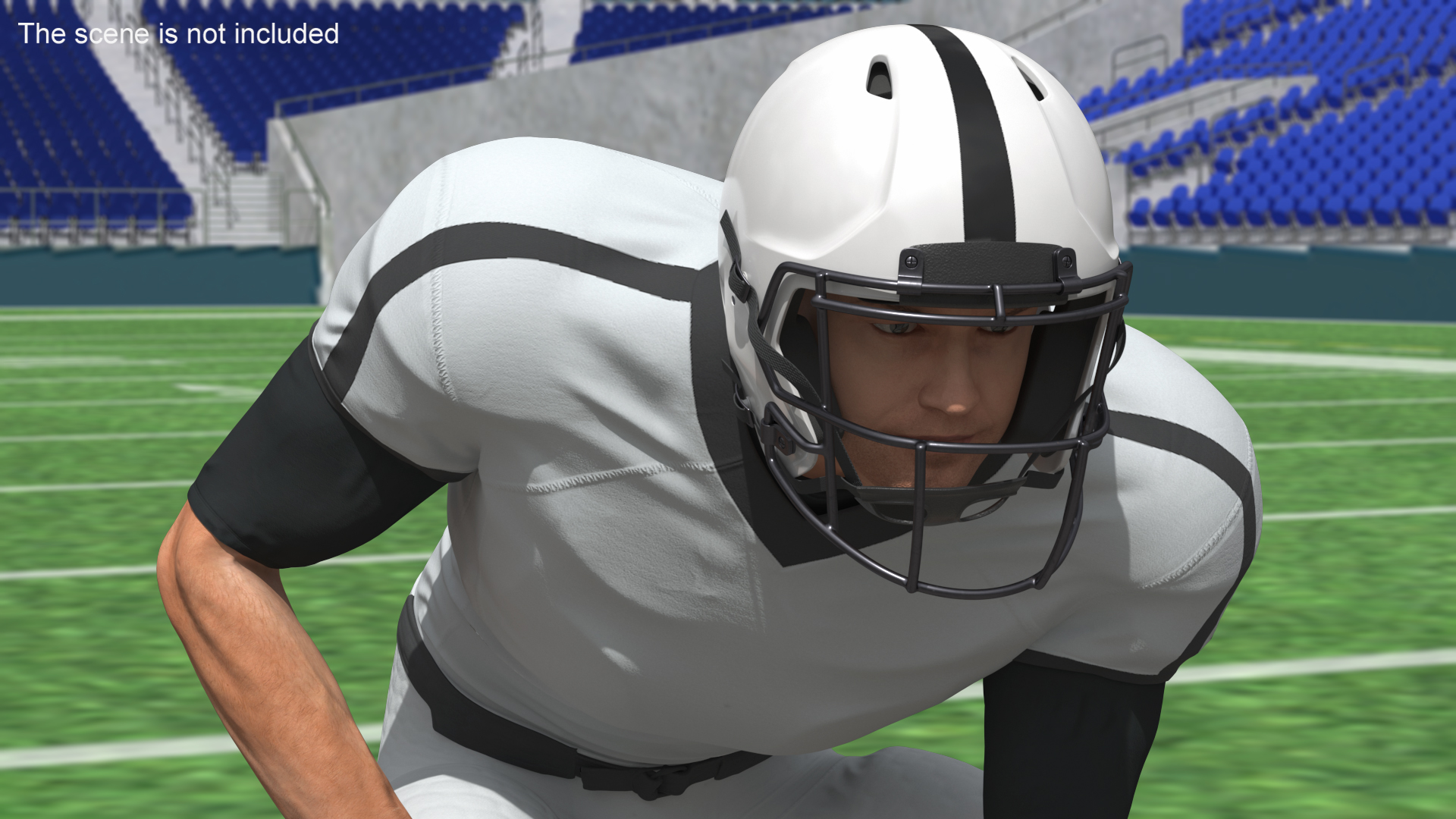 3D Crouching American Football Player White Uniform model