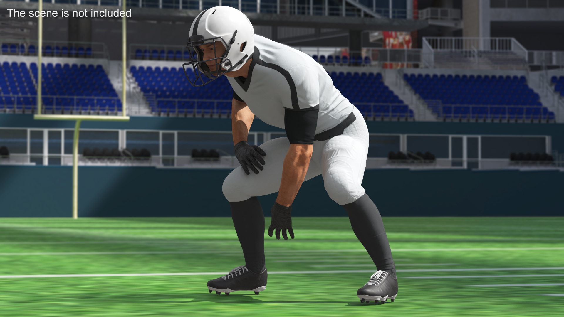 3D Crouching American Football Player White Uniform model