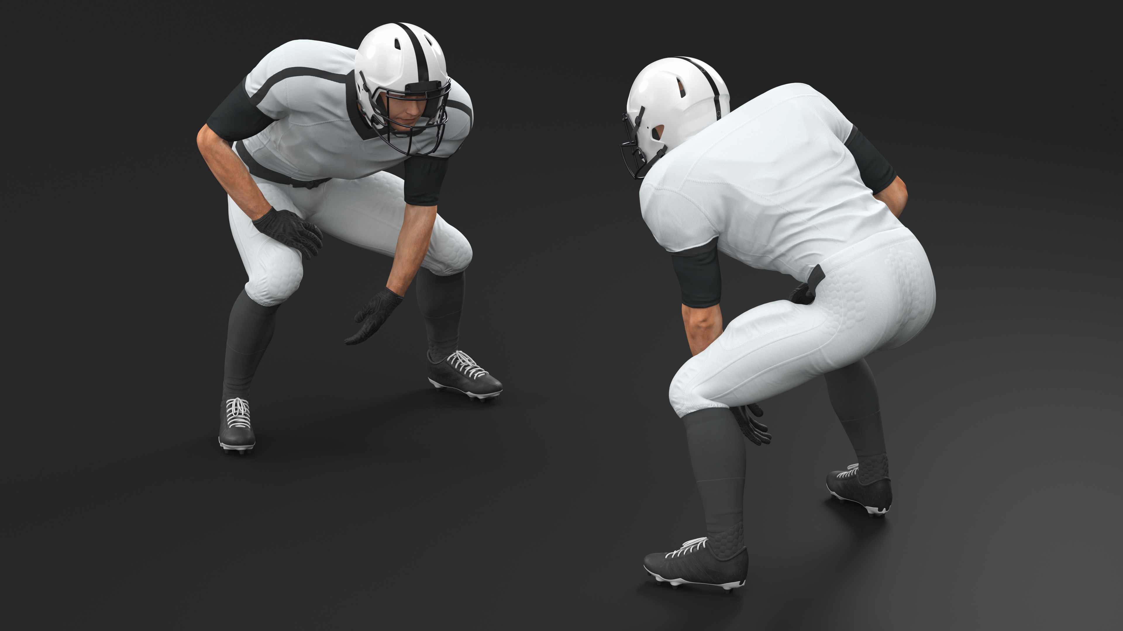 3D Crouching American Football Player White Uniform model