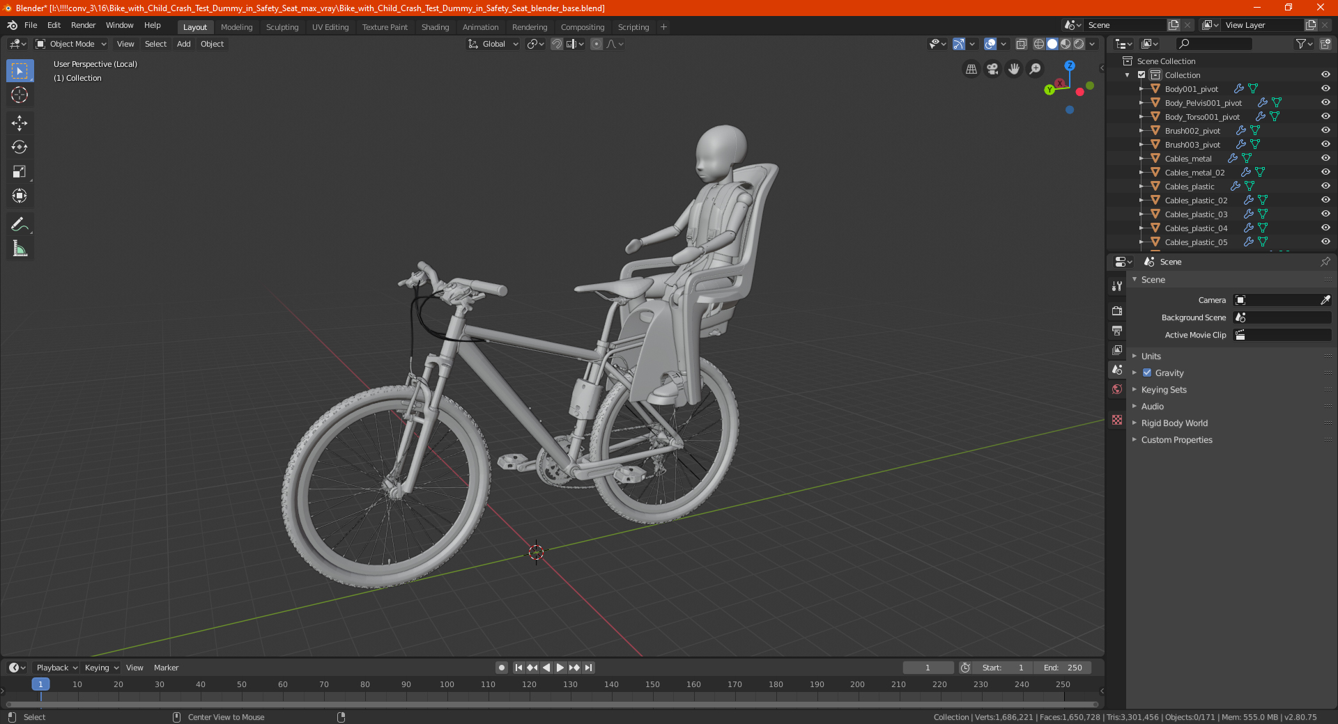 3D Bike with Child Crash Test Dummy in Thule Safety Seat model