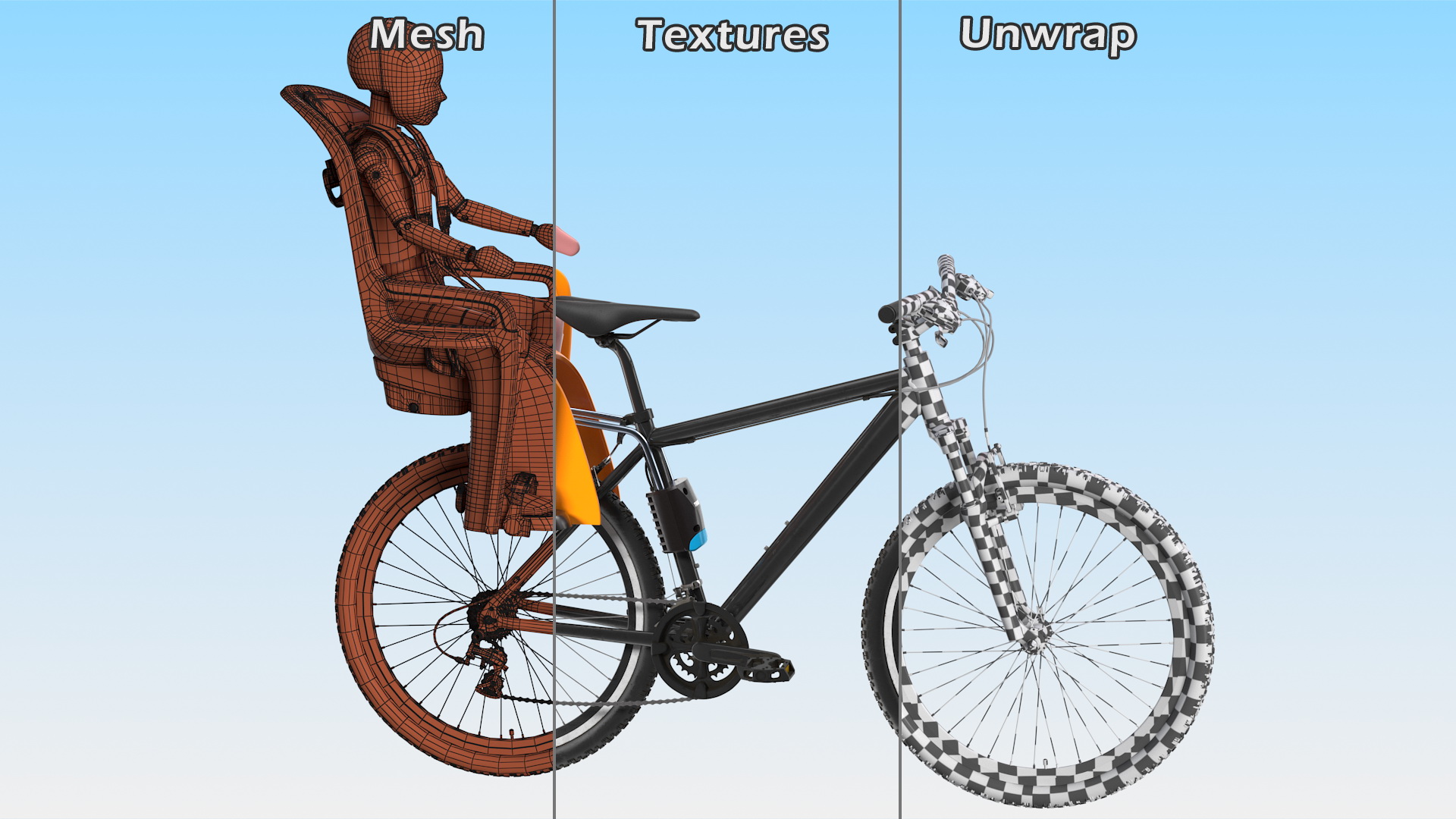 3D Bike with Child Crash Test Dummy in Thule Safety Seat model