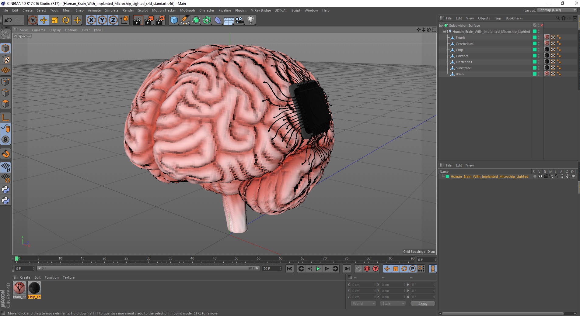 Human Brain With Implanted Microchip Lighted 3D model