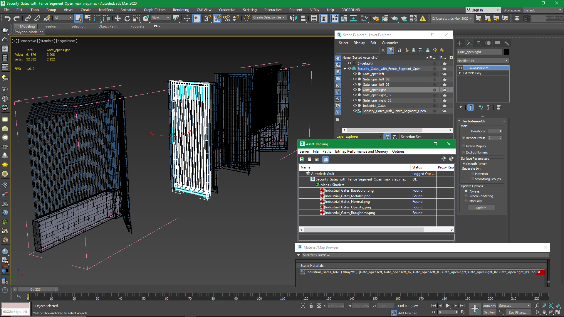 3D Security Gates with Fence Segment Open model