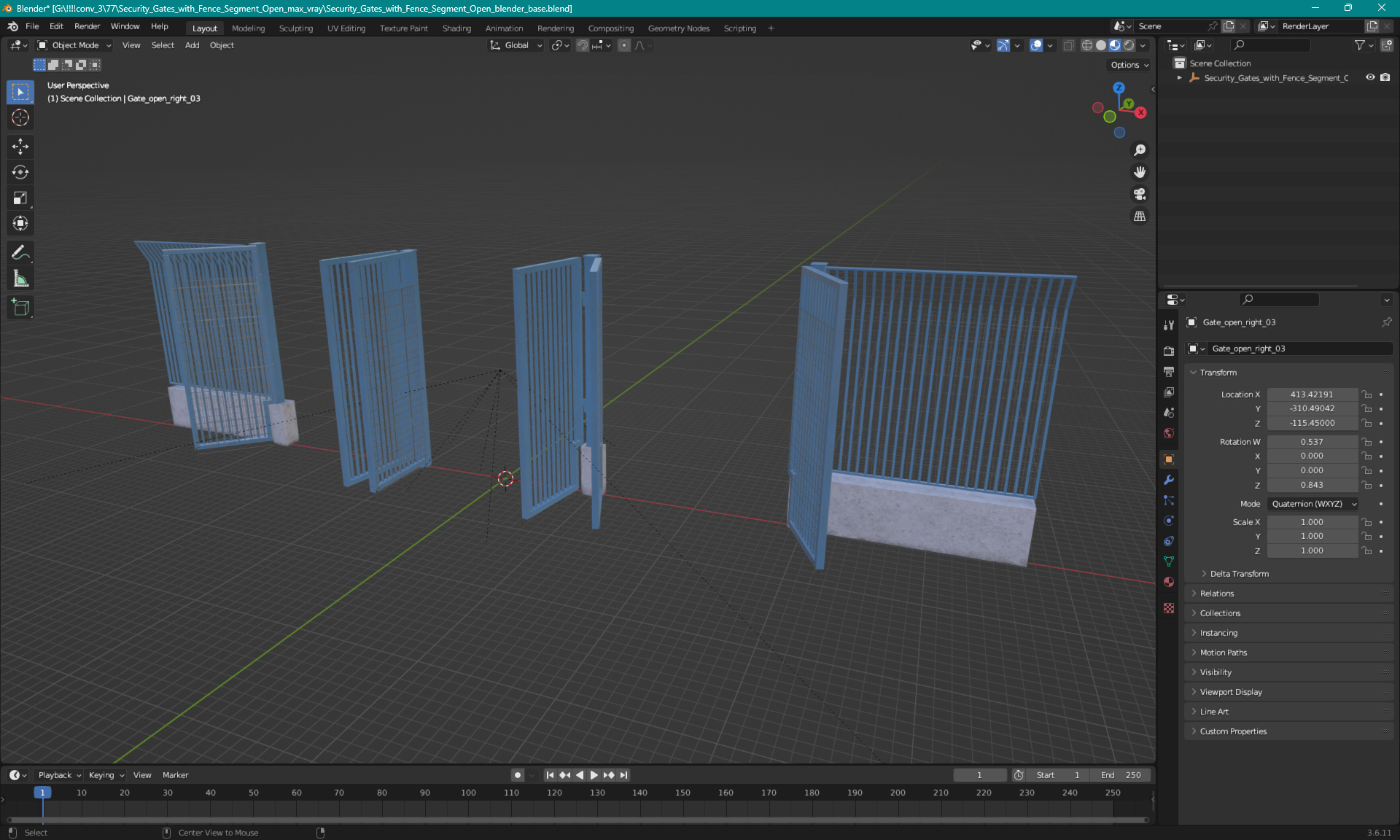 3D Security Gates with Fence Segment Open model