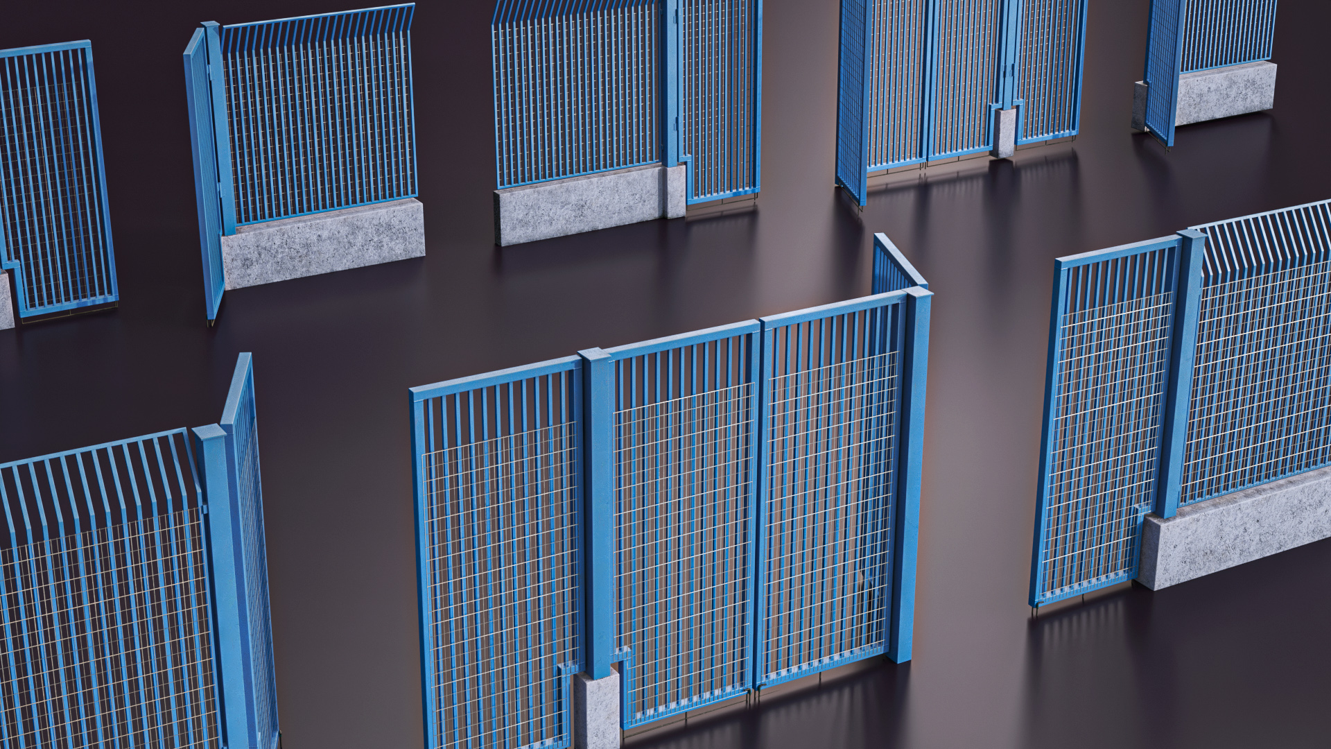 3D Security Gates with Fence Segment Open model