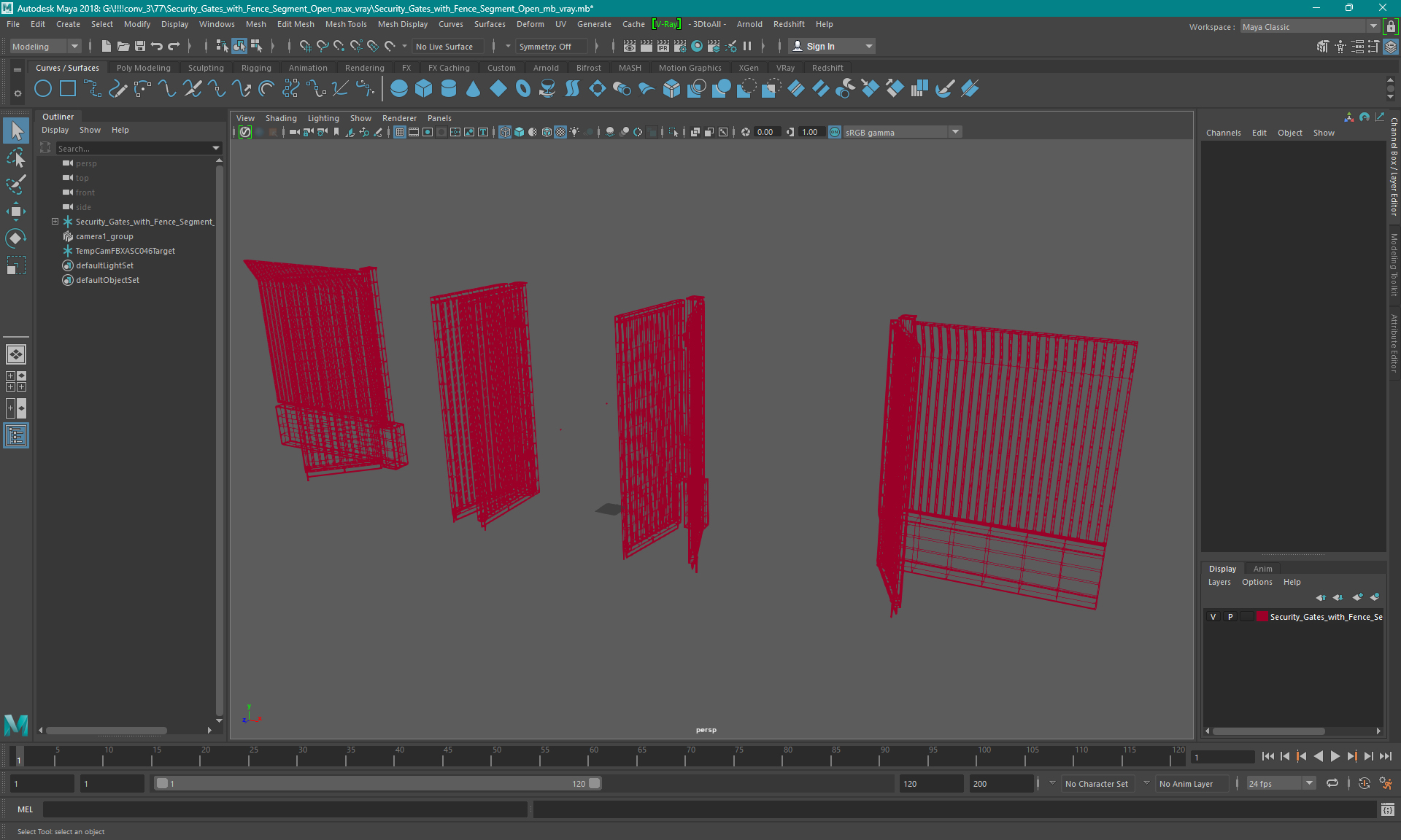 3D Security Gates with Fence Segment Open model