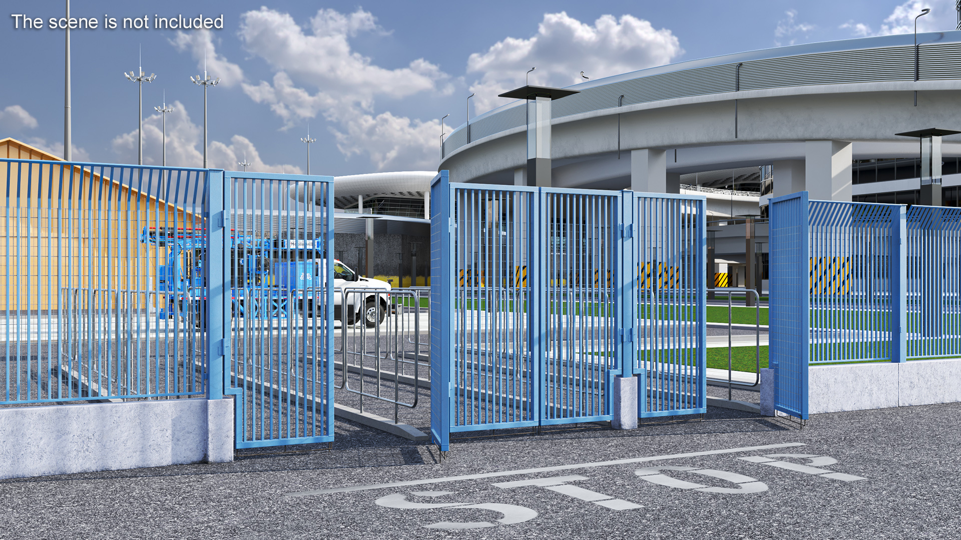 3D Security Gates with Fence Segment Open model