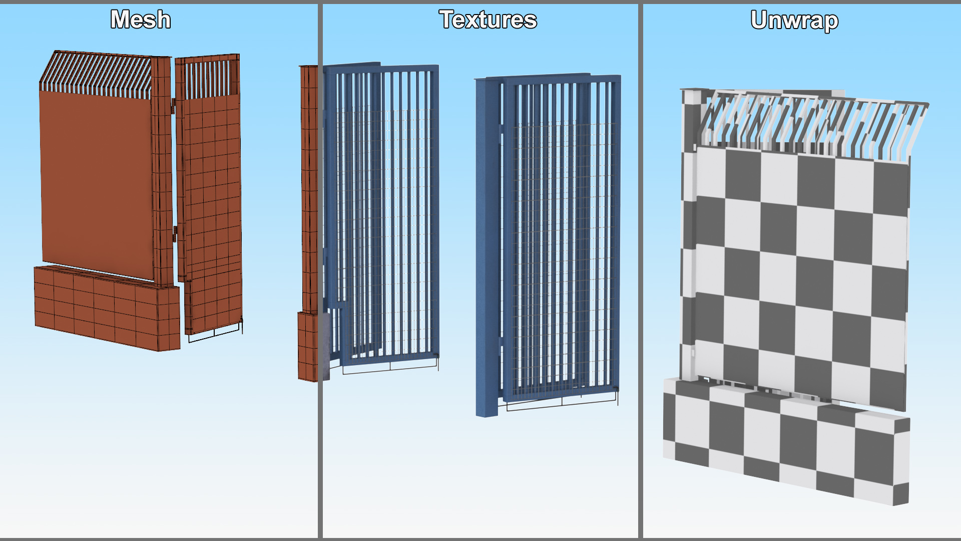 3D Security Gates with Fence Segment Open model