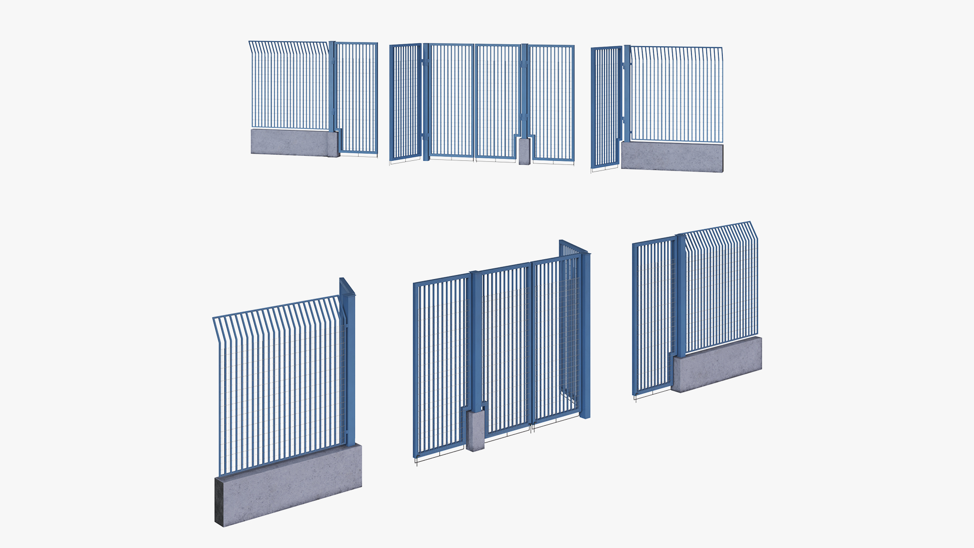 3D Security Gates with Fence Segment Open model