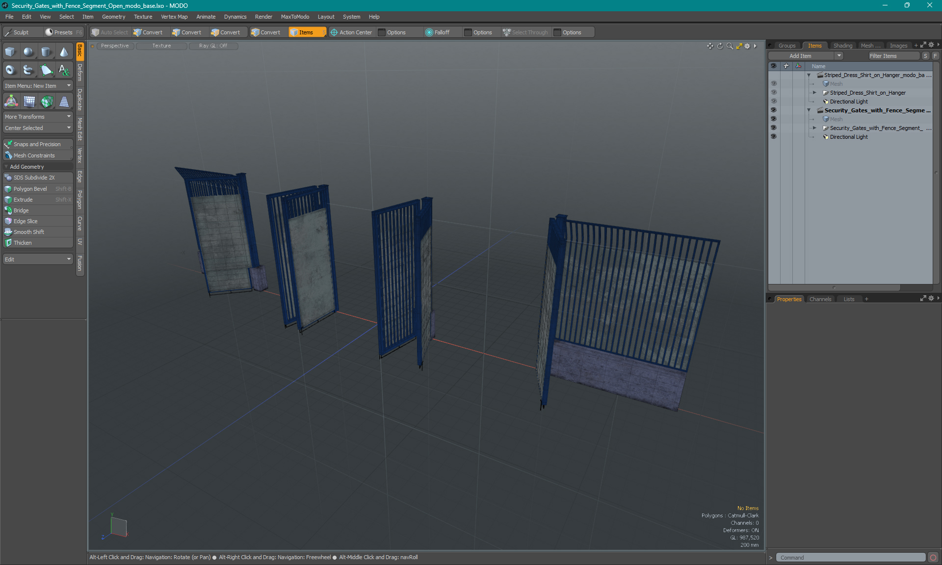 3D Security Gates with Fence Segment Open model