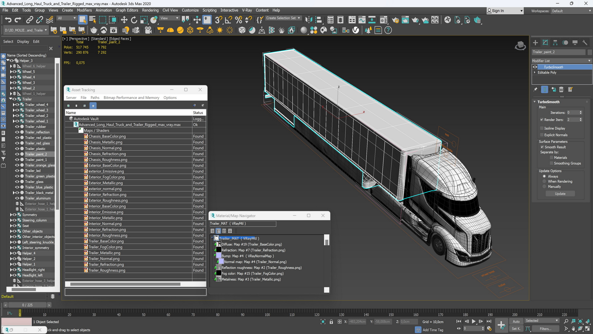 3D Advanced Long Haul Truck and Trailer Rigged model