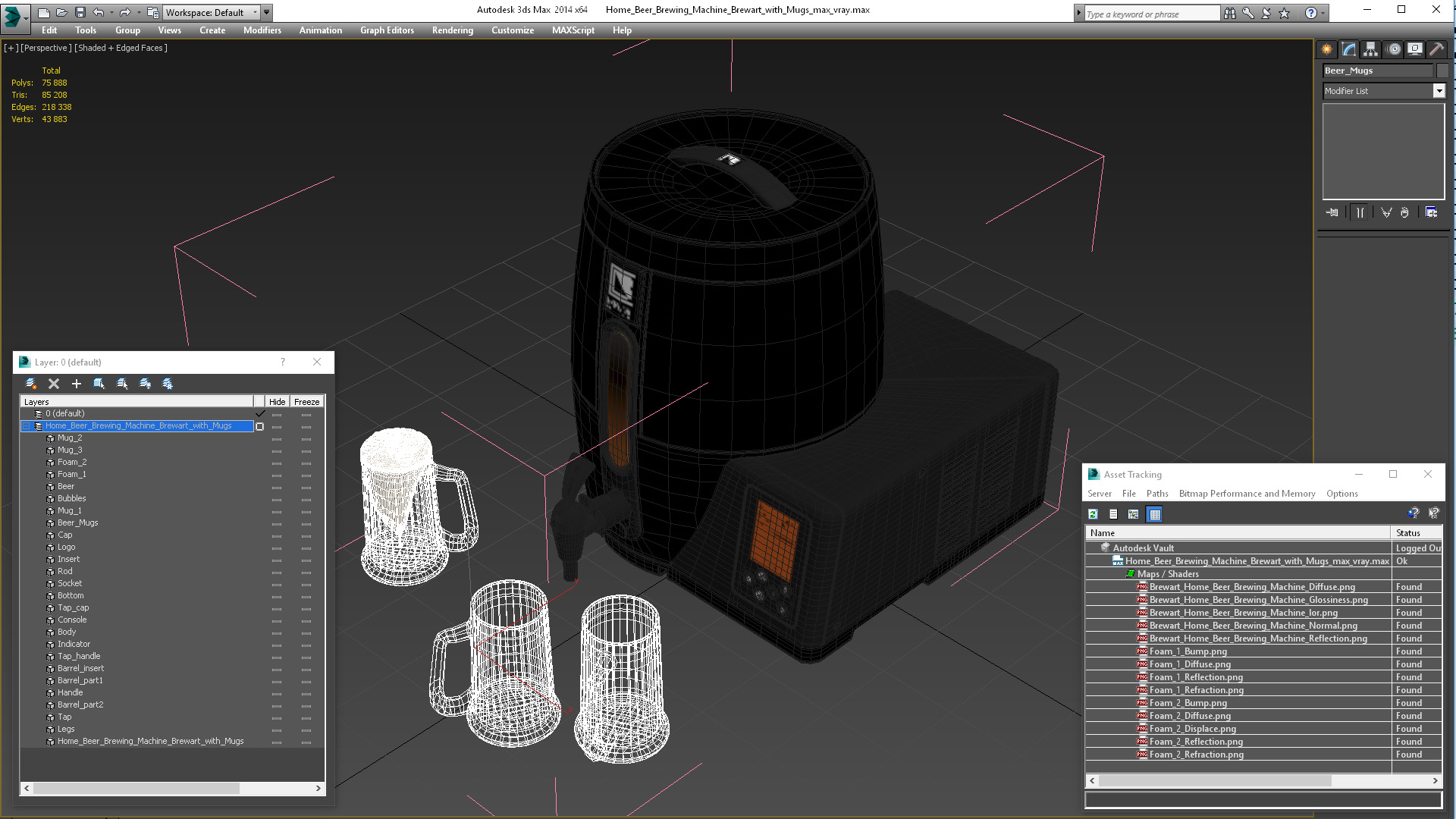 3D Home Beer Brewing Machine Brewart with Mugs model