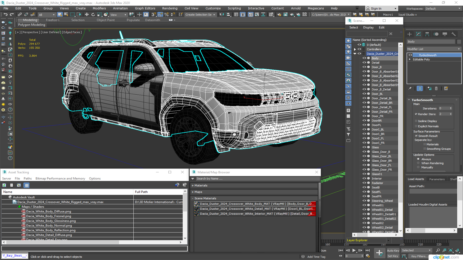 3D model Dacia Duster 2024 Crossover White Rigged