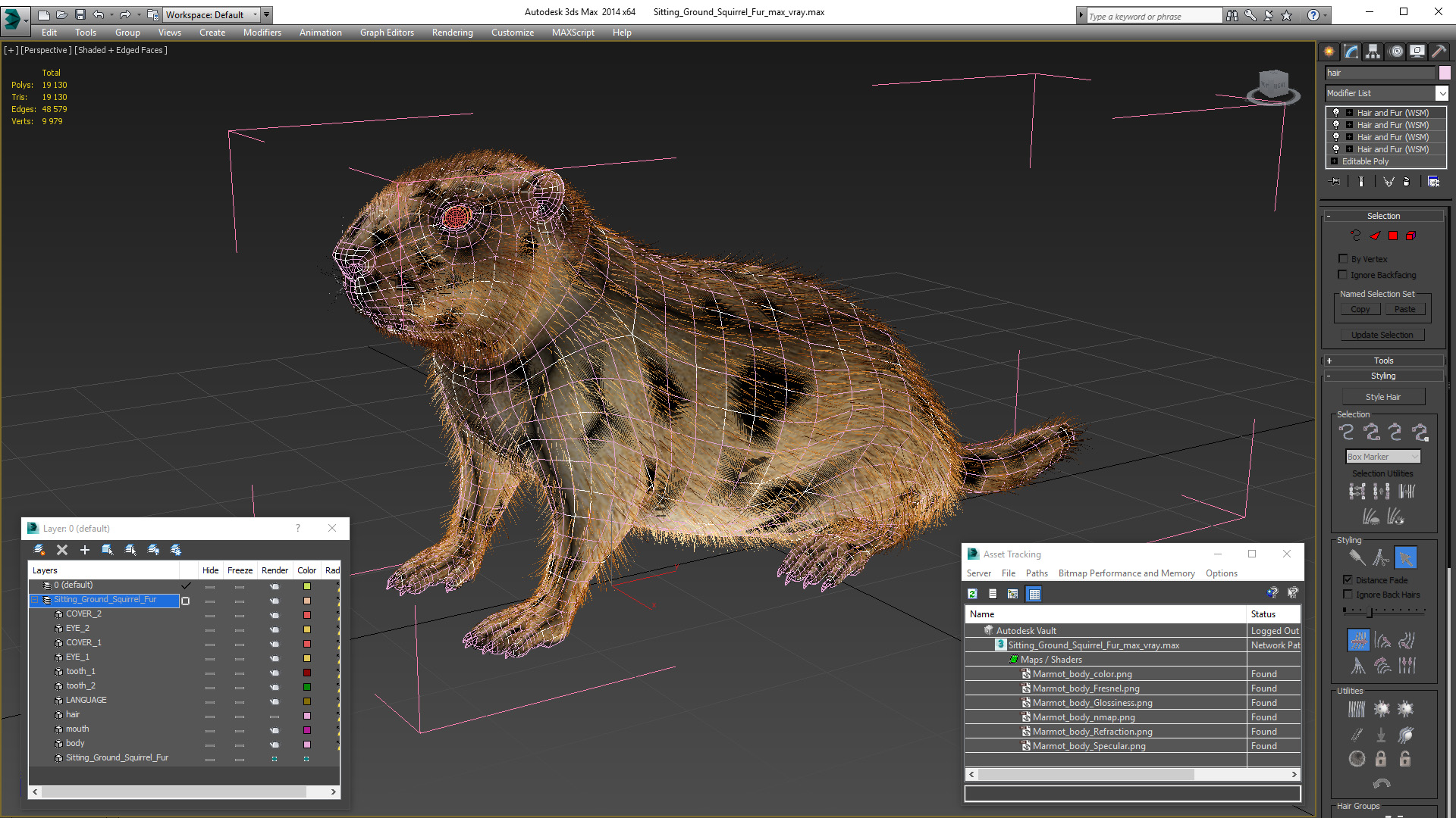 Sitting Ground Squirrel Fur 3D