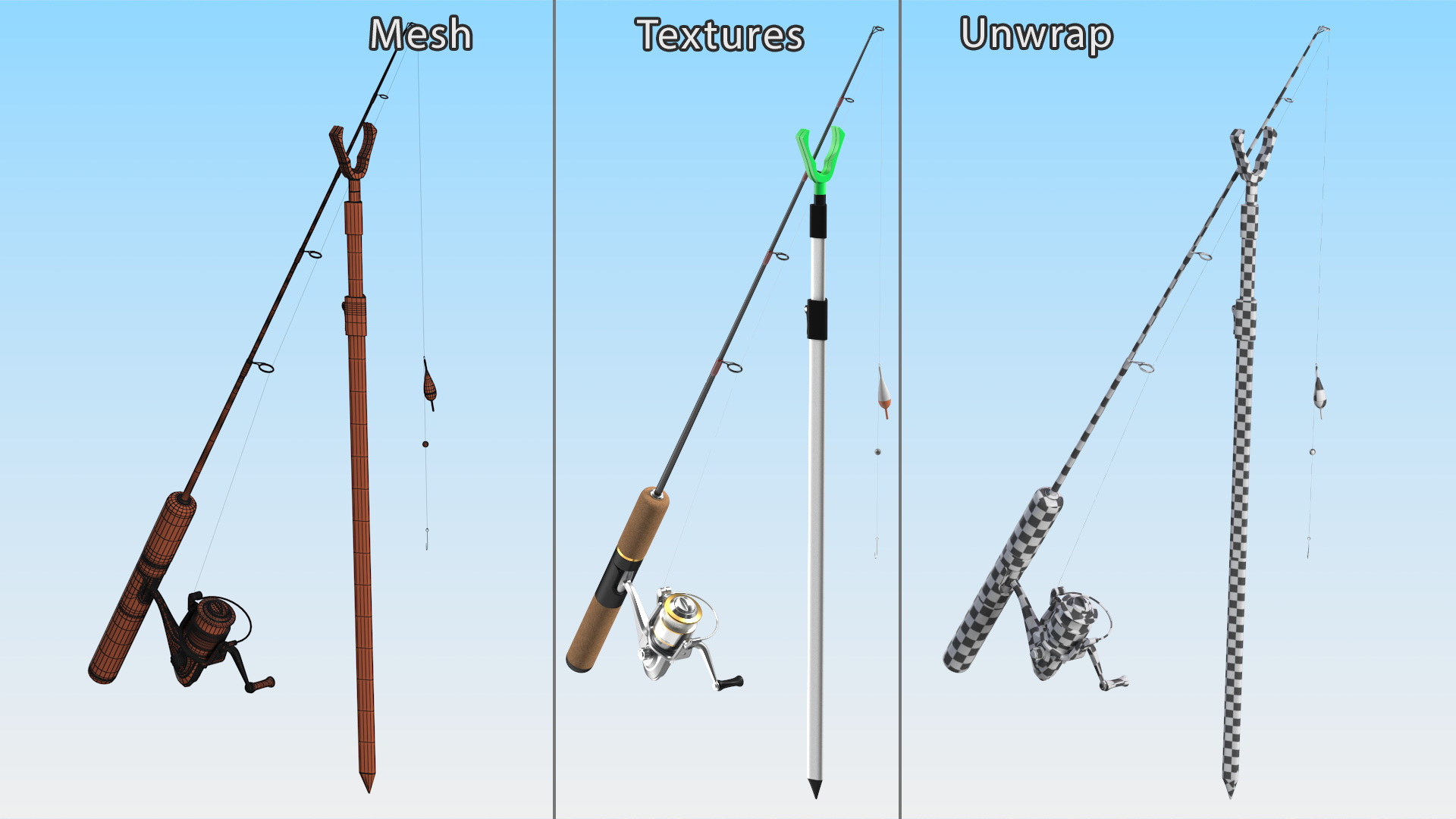 3D Fishing Pole on Rod Holder