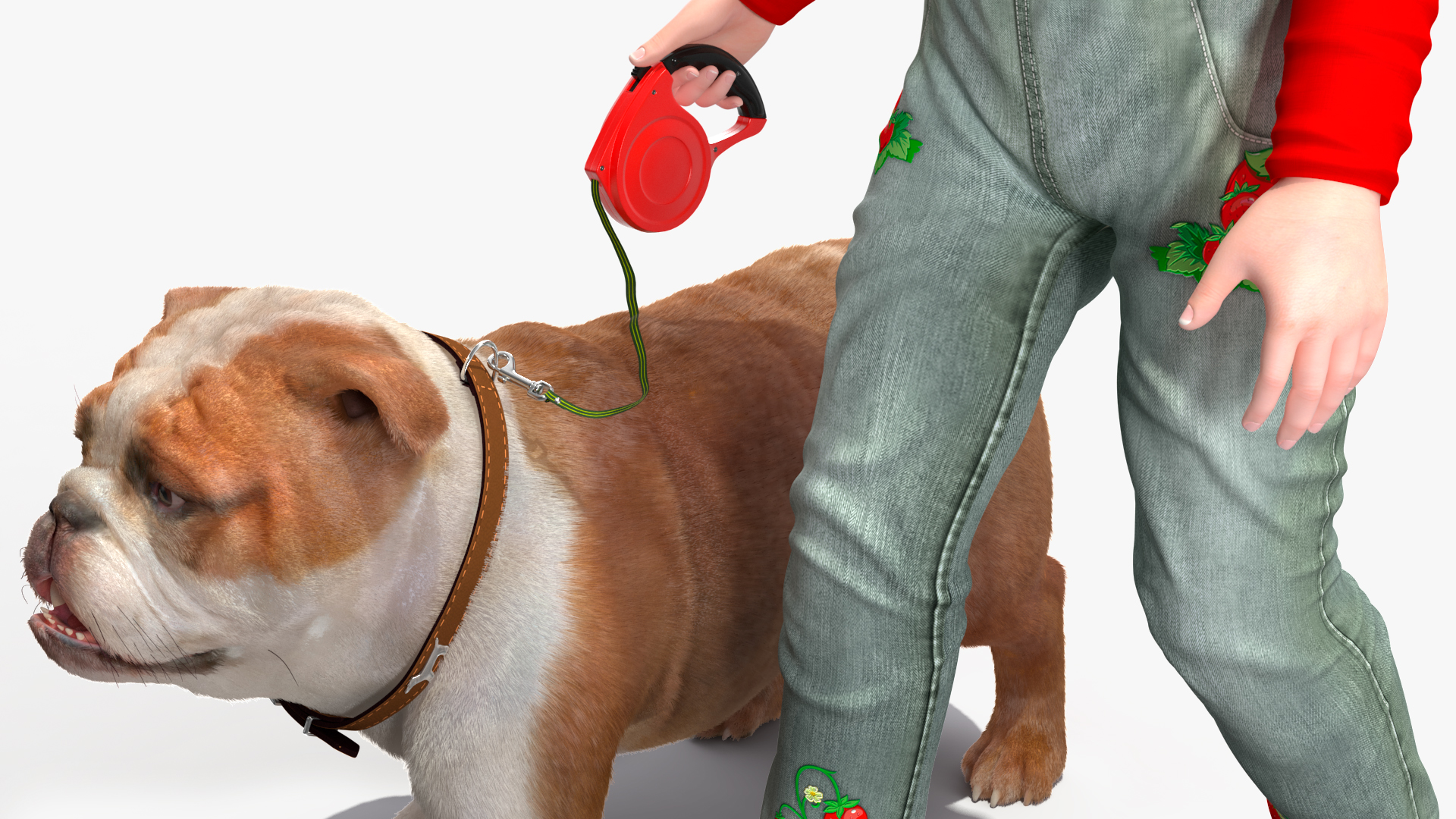 Girl Walks with a Bulldog Fur 3D model