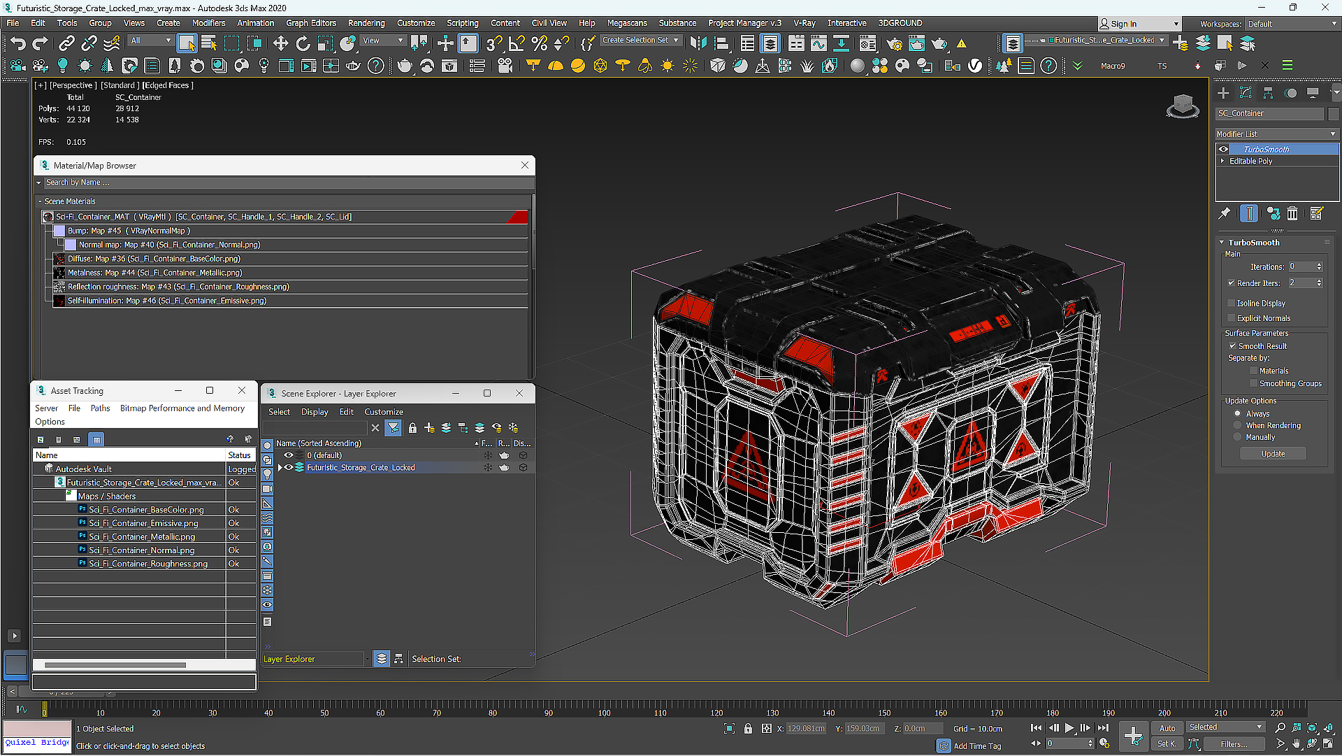 3D Futuristic Storage Crate Locked