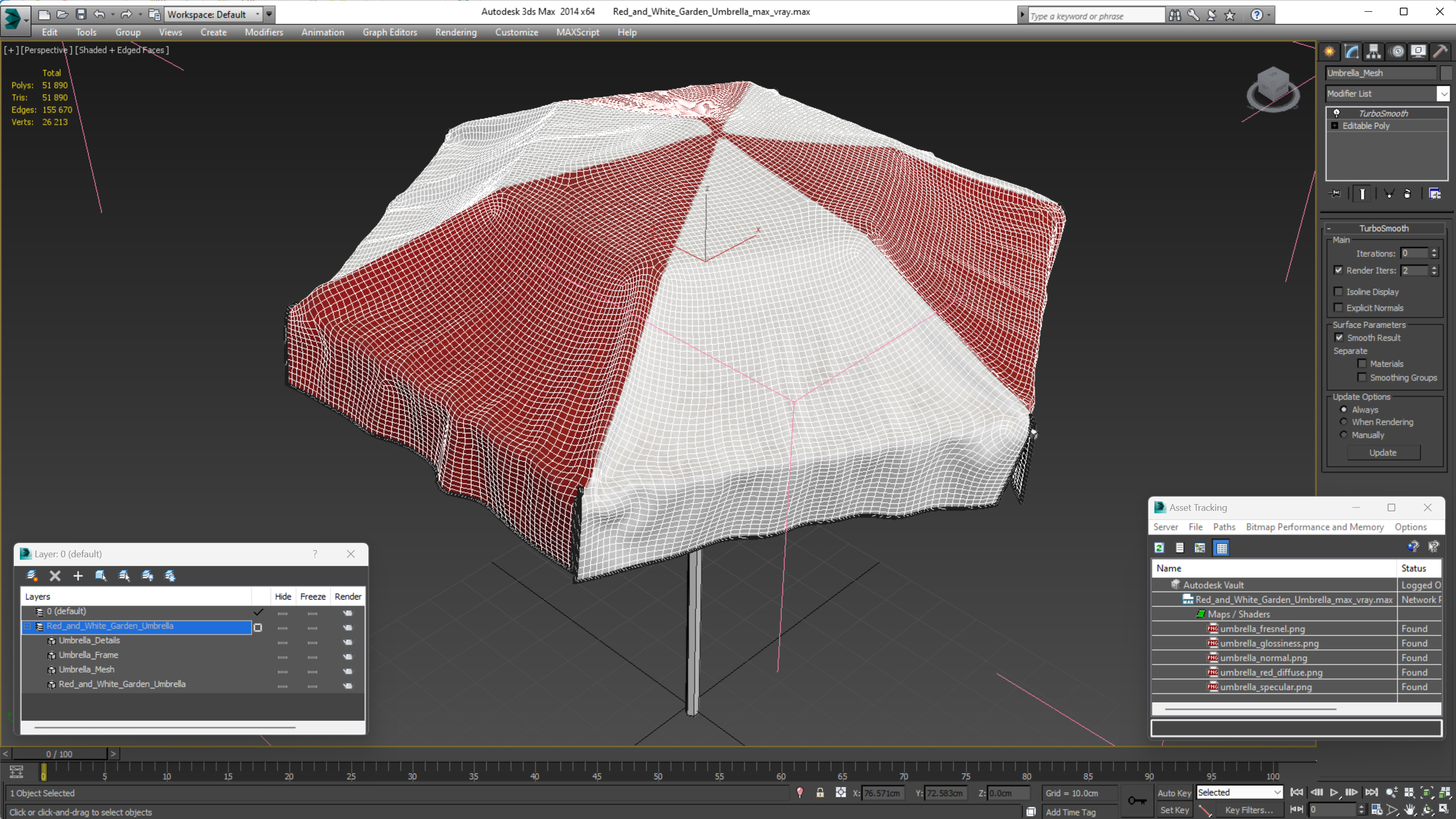 Red and White Garden Umbrella 3D model