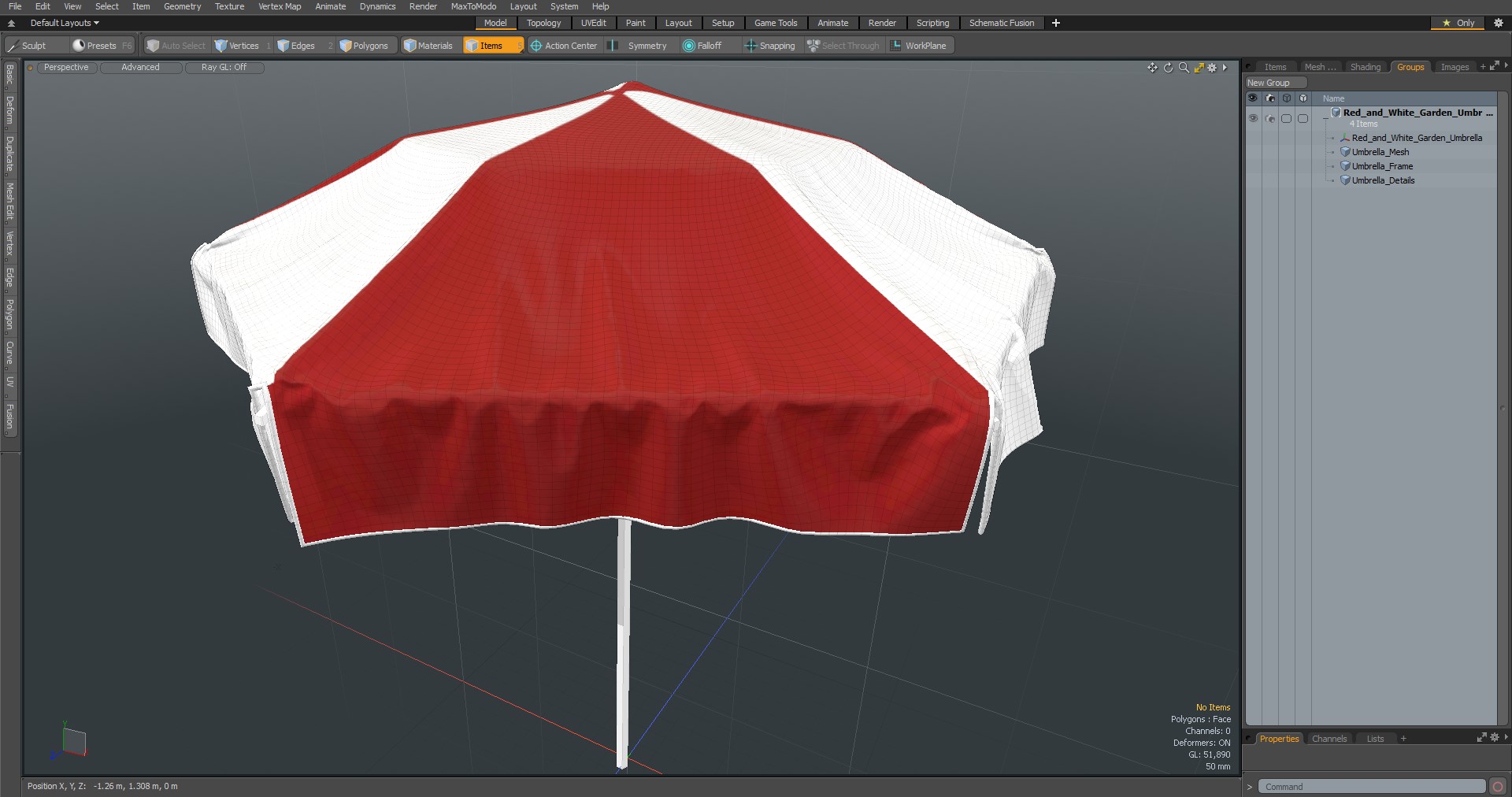 Red and White Garden Umbrella 3D model