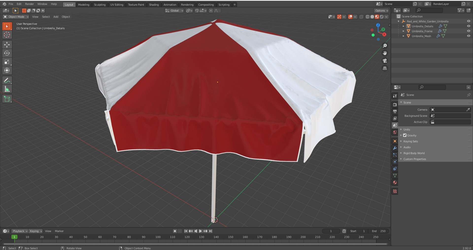 Red and White Garden Umbrella 3D model