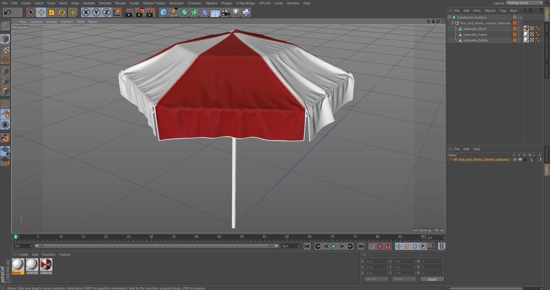 Red and White Garden Umbrella 3D model