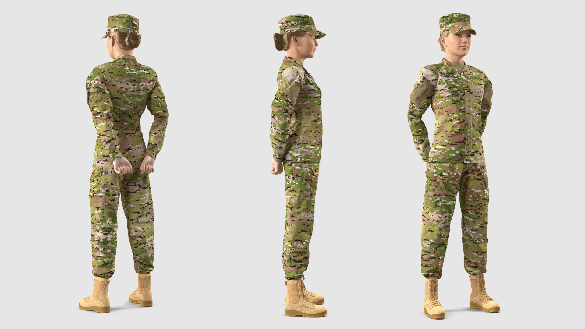 Female US Soldier Camouflage Fur Rigged 3D model