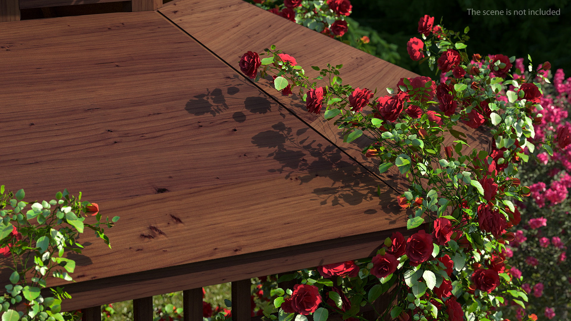 3D Wooden Gazebo Covered with Red Roses