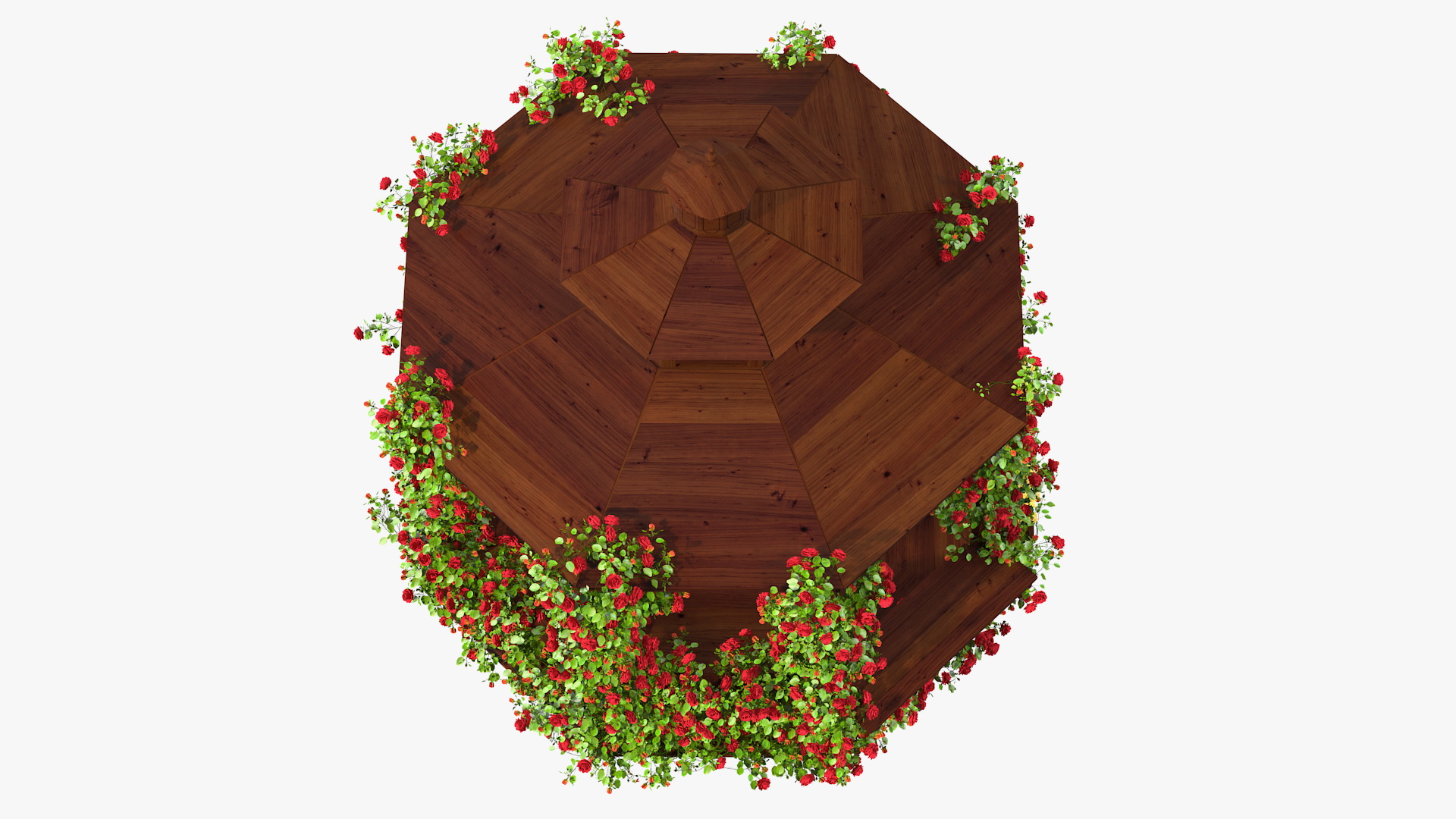 3D Wooden Gazebo Covered with Red Roses