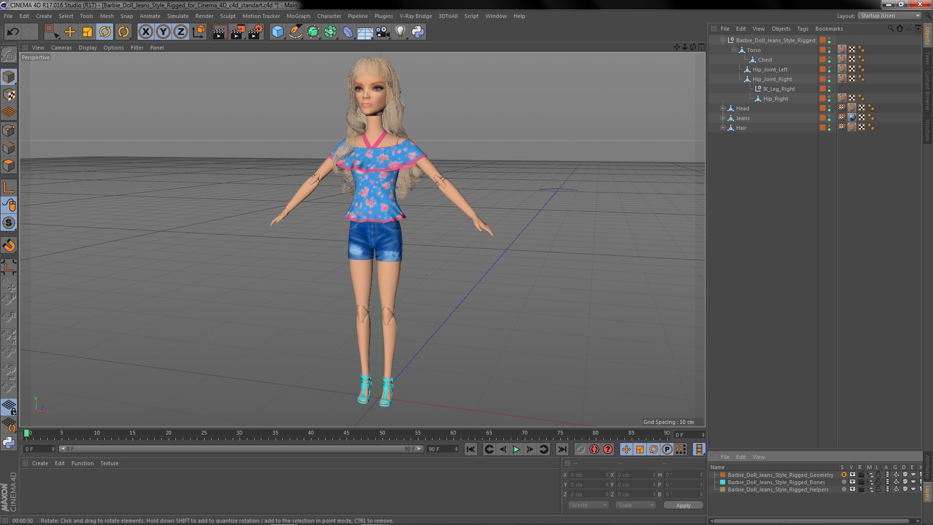 Barbie Doll Jeans Style Rigged for Cinema 4D 3D model