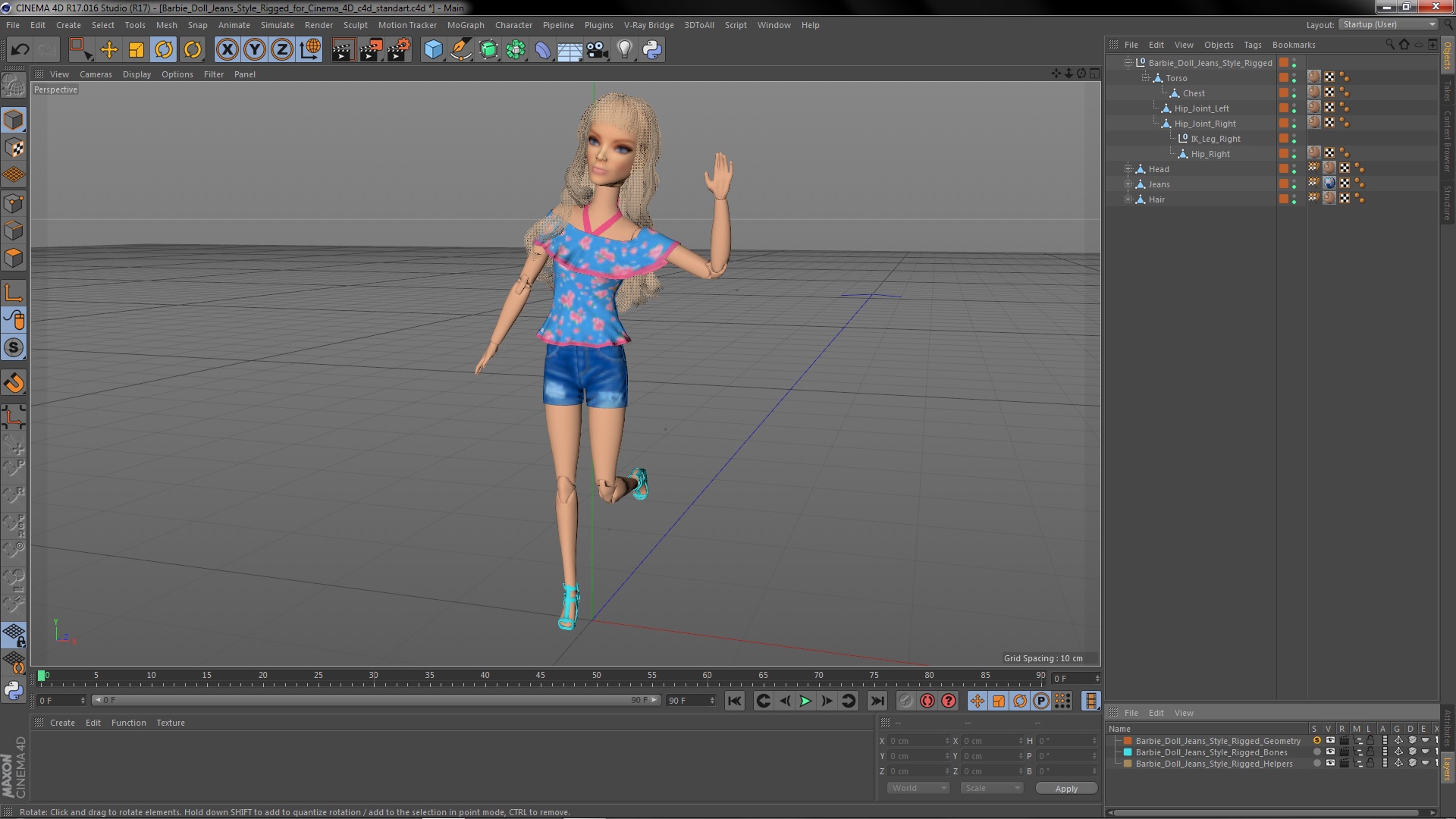 Barbie Doll Jeans Style Rigged for Cinema 4D 3D model