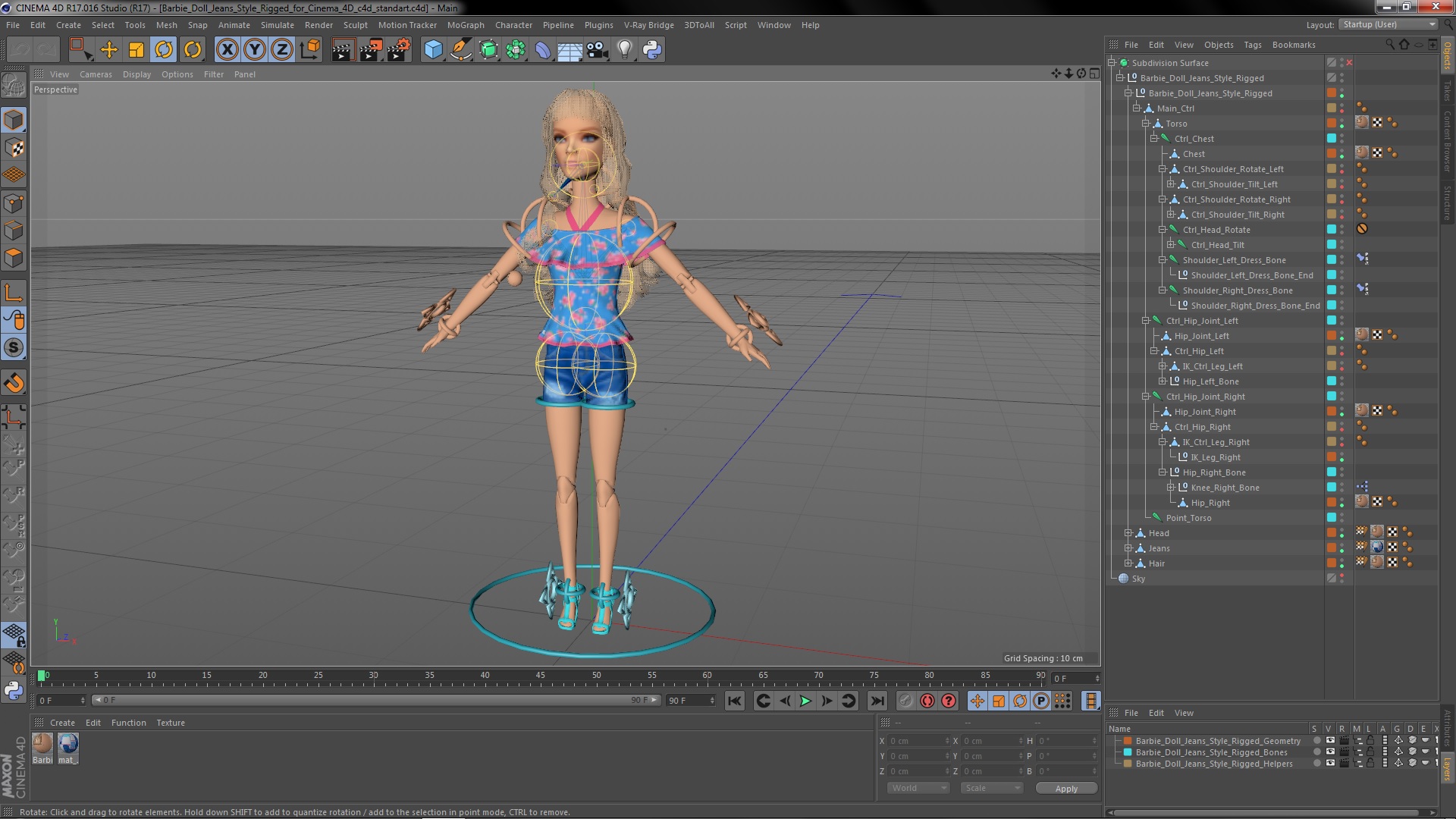 Barbie Doll Jeans Style Rigged for Cinema 4D 3D model