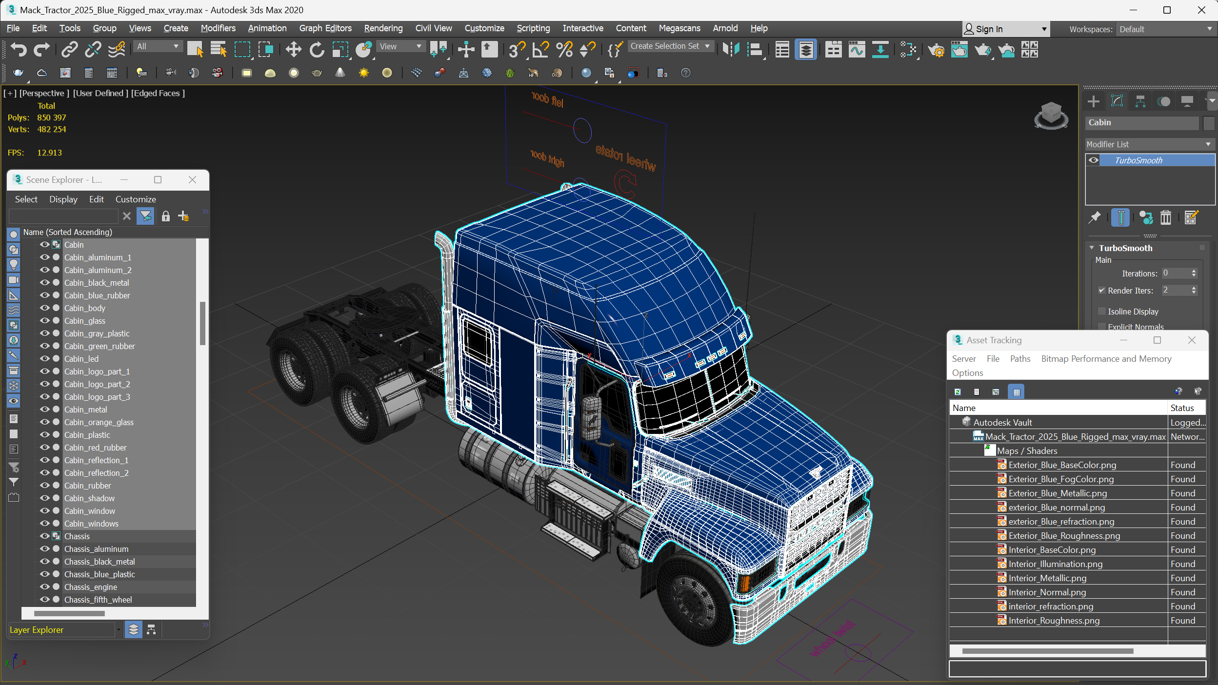 Mack Tractor 2025 Blue Rigged 3D model